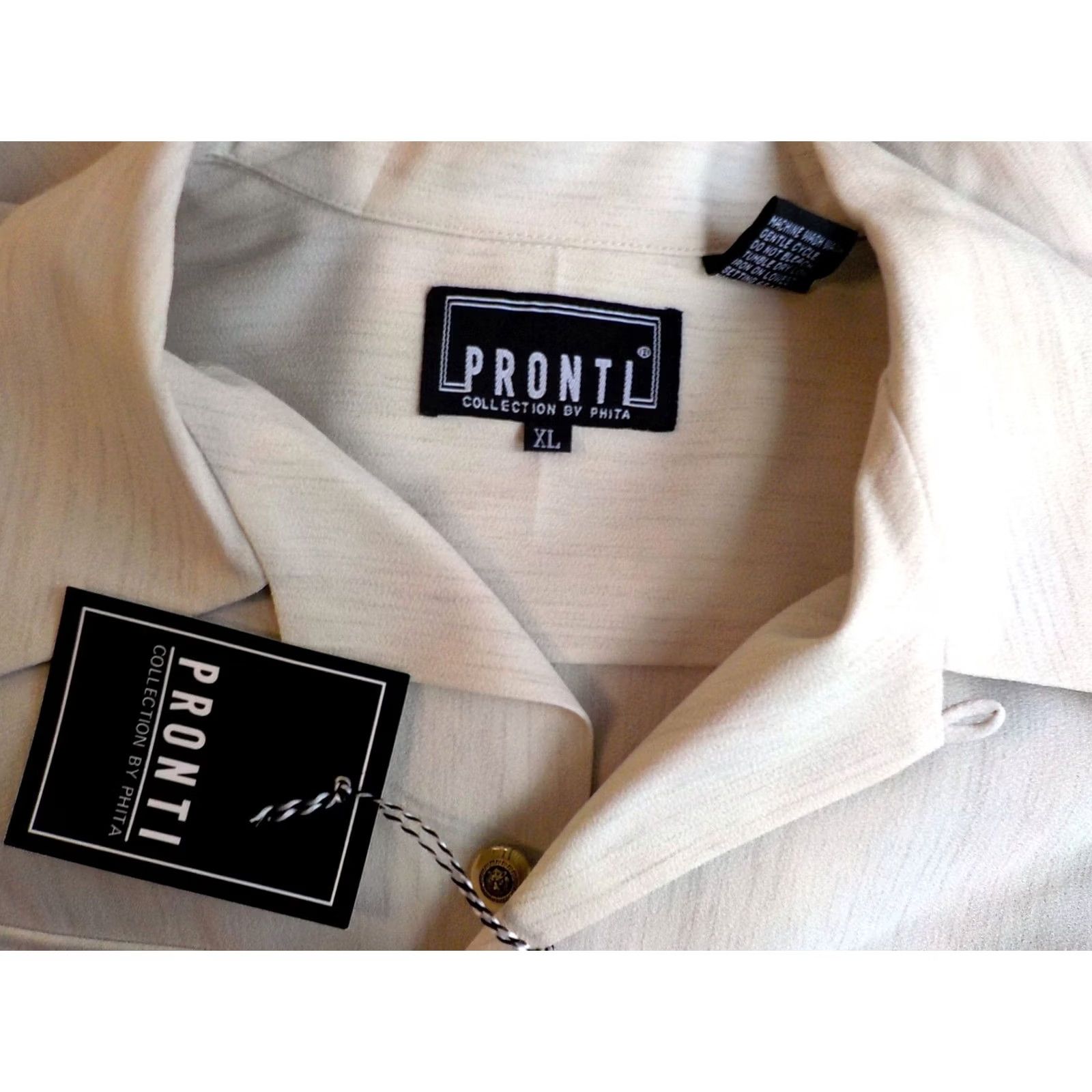 Vintage PRONTI Shirt Men XL Beige 2 Chest Pockets Point Collar Button-Front Micro Polyester NWT Size US XL / EU 56 / 4 - 4 Thumbnail