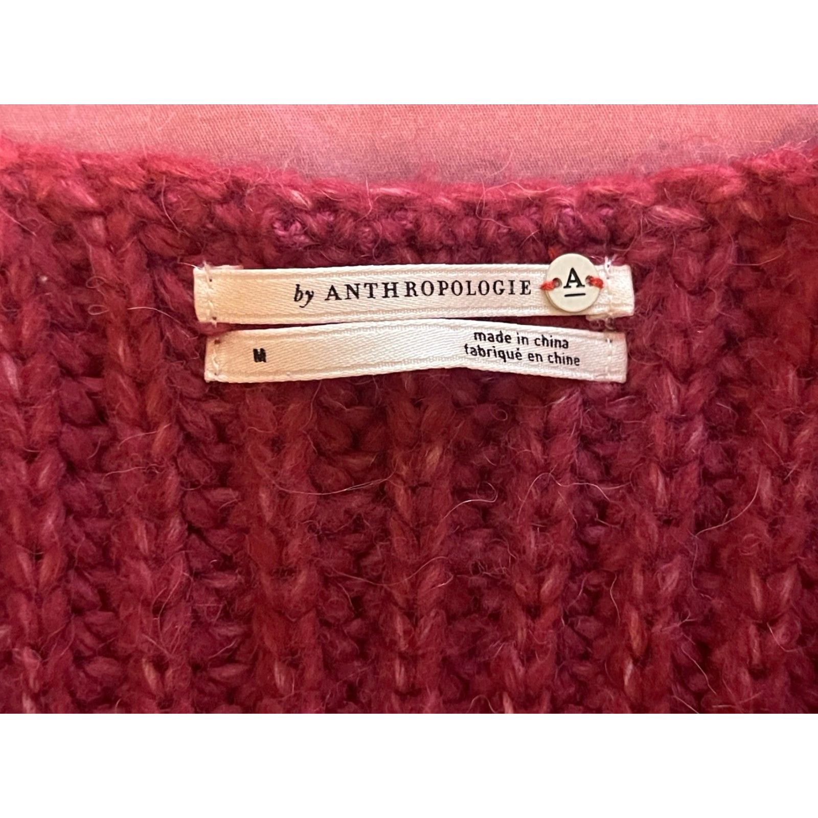 Anthropologie Anthropologie Sweater Cable-Knit V-Neckline M Burgundy Women Pullover Size M / US 6-8 / IT 42-44 - 2 Thumbnail