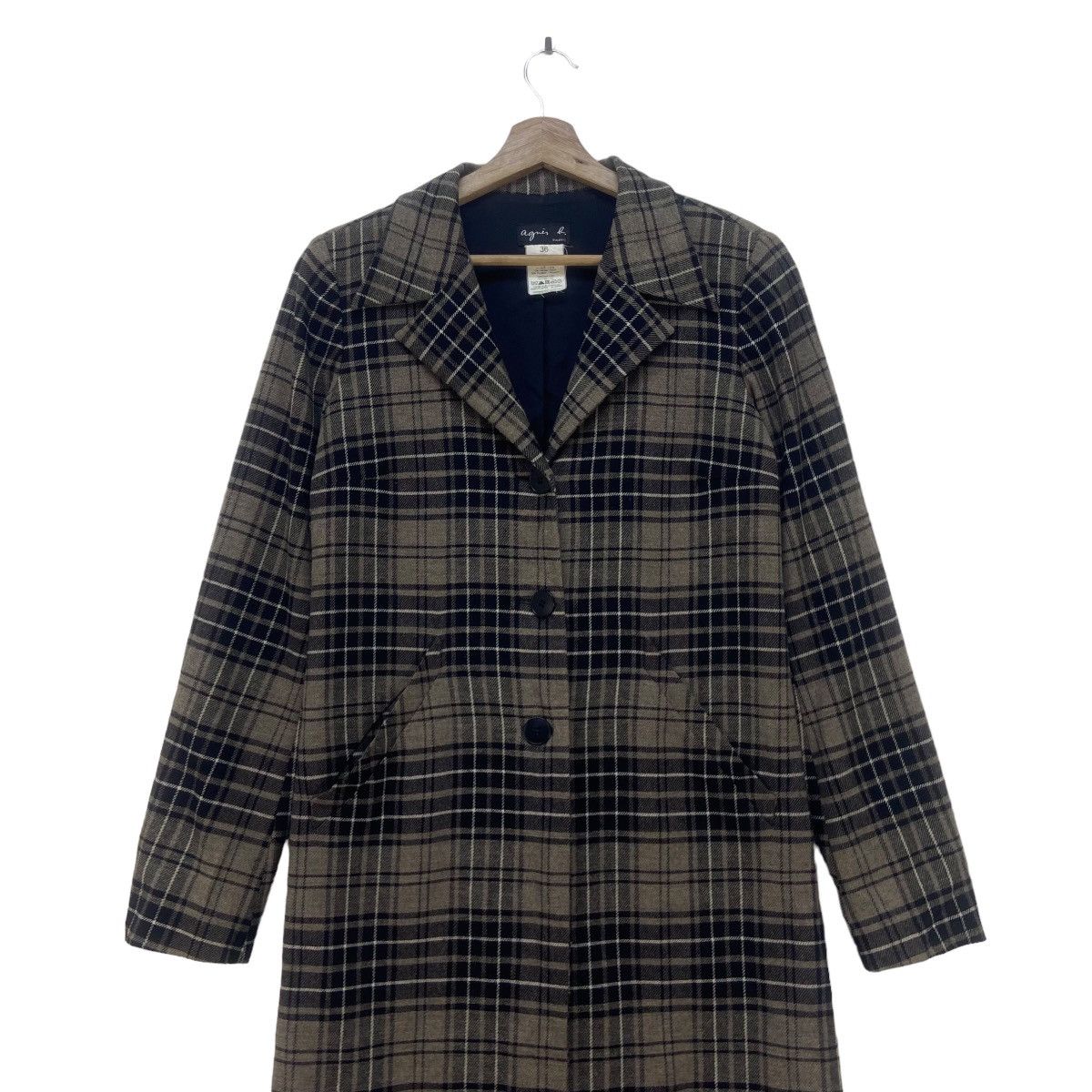 agnes b. Agnes B. Checkered Plaid Laine Wool Long Coat Size S / US 4 / IT 40 - 5 Thumbnail