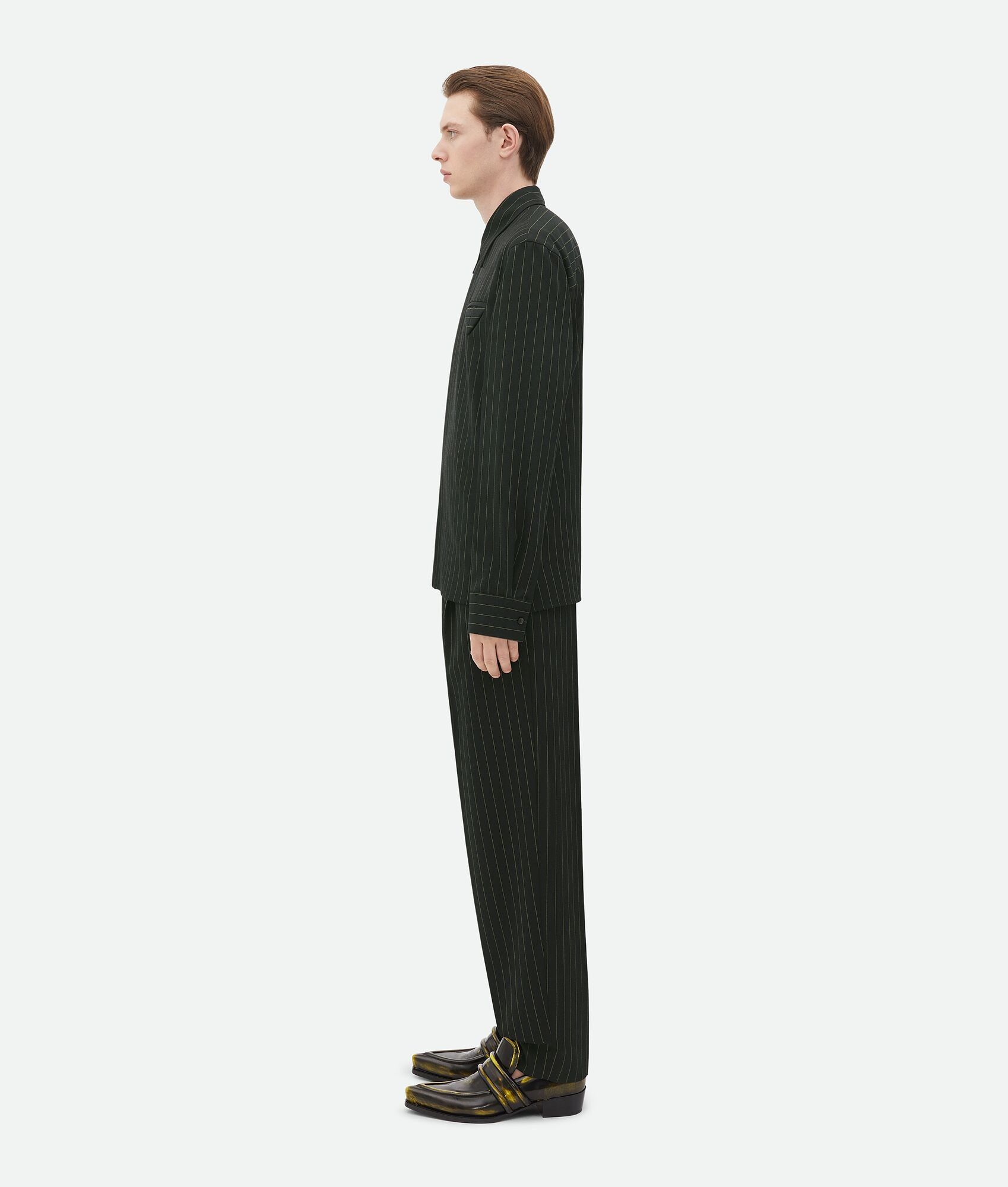 Bottega Veneta o1w1db10825 Wool Pinstripe Shirt in Camping/Yellow Size US L / EU 52-54 / 3 - 2 Thumbnail
