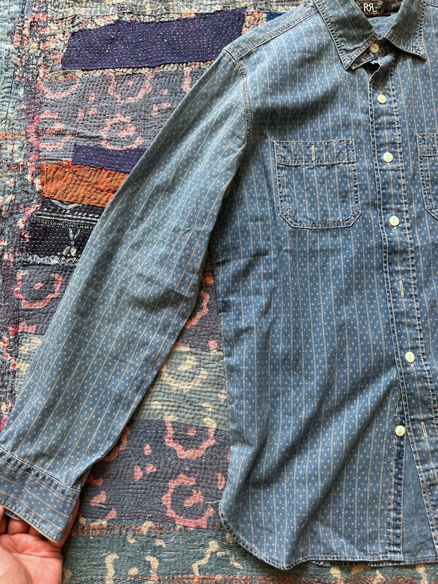 RRL Ralph Lauren RRL Cat Claw Washed Indigo Distressed Shirt S Size US S / EU 44-46 / 1 - 5 Thumbnail