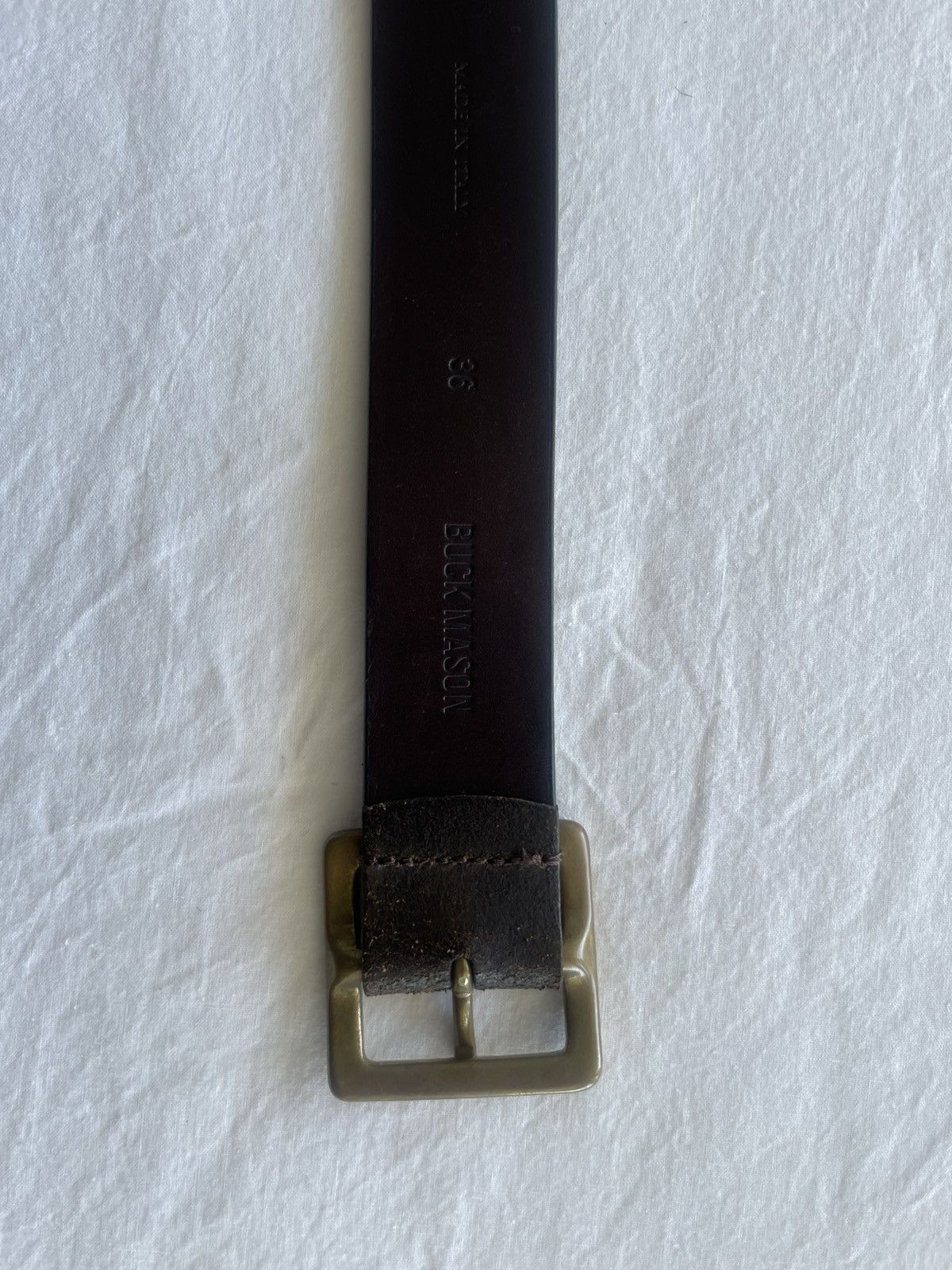 Buck Mason Brown Leather Buck Mason Belt with Square Brass Buckle Size 36 - 2 Thumbnail