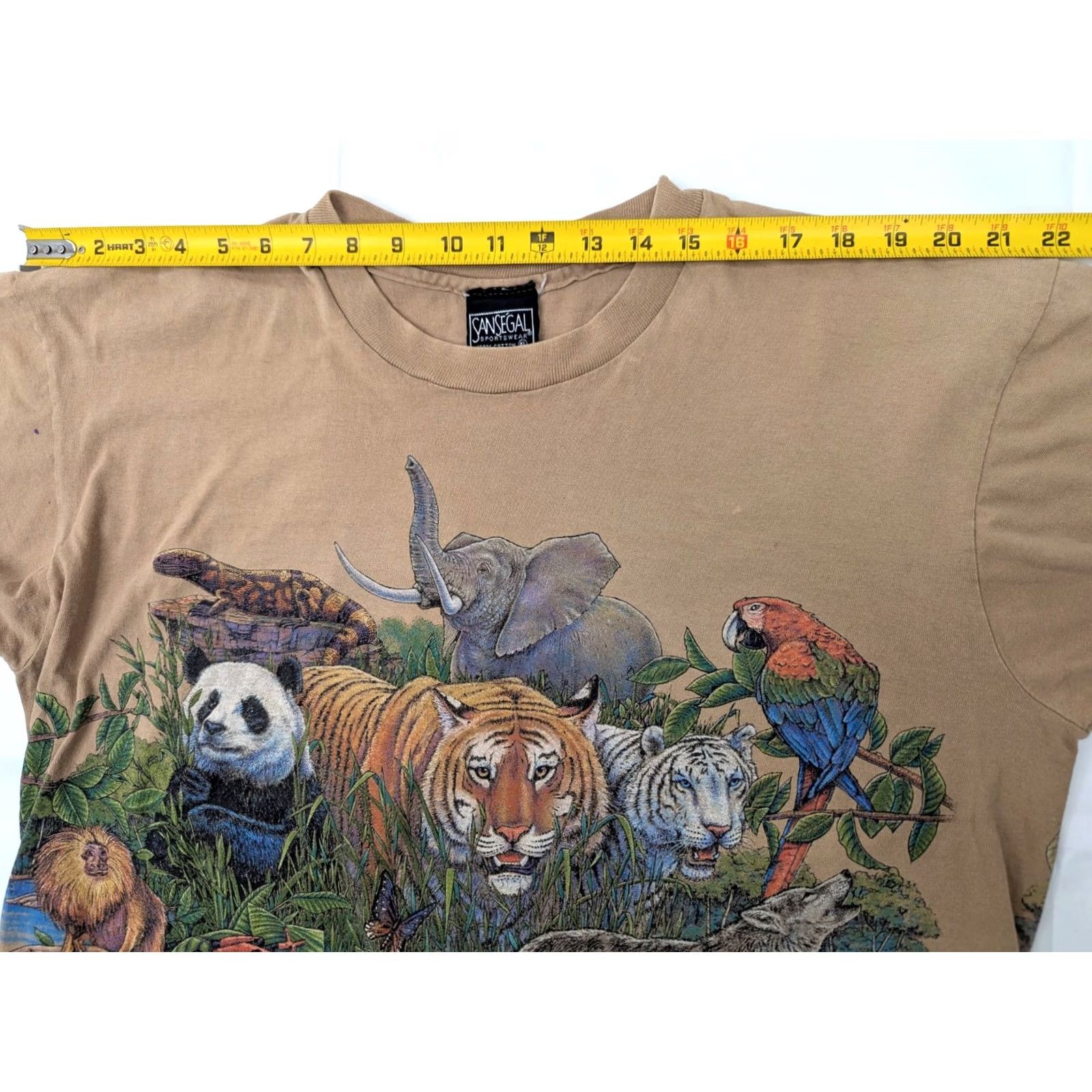 Vintage VINTAGE San Segal Tiger Panda Wolf Jungle Animals Graphic Tee Crew Neck XXL XL Tan Brown Shirt Men" Size US XL / EU 56 / 4 - 5 Thumbnail