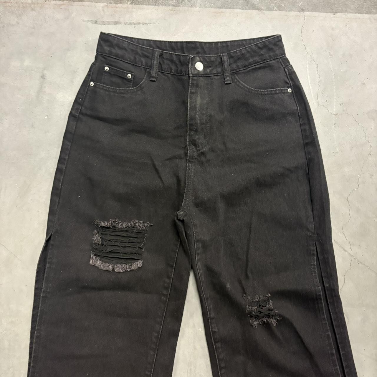 Japanese Brand × Vintage Crazy Vintage Y2K/2000s Super Baggy Black Ripped Wideleg Open Leg Denim Jeans! Size US 28 / EU 44 - 4 Thumbnail