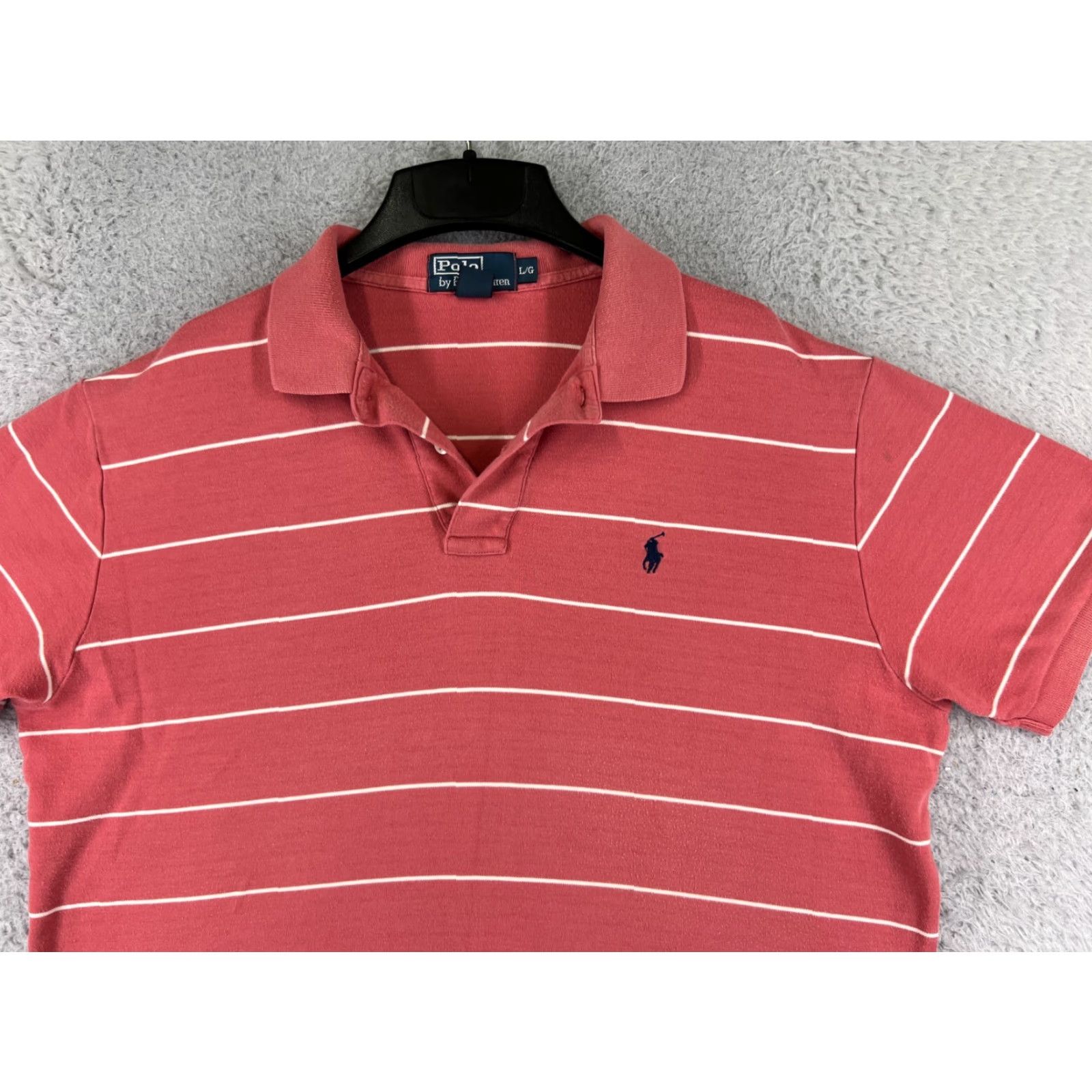 Ralph Lauren VINTAGE Polo Ralph Lauren Shirt Adult Large Pink White Stripe 100% Cotton Jersey Polo Mens Size US L / EU 52-54 / 3 - 4 Thumbnail