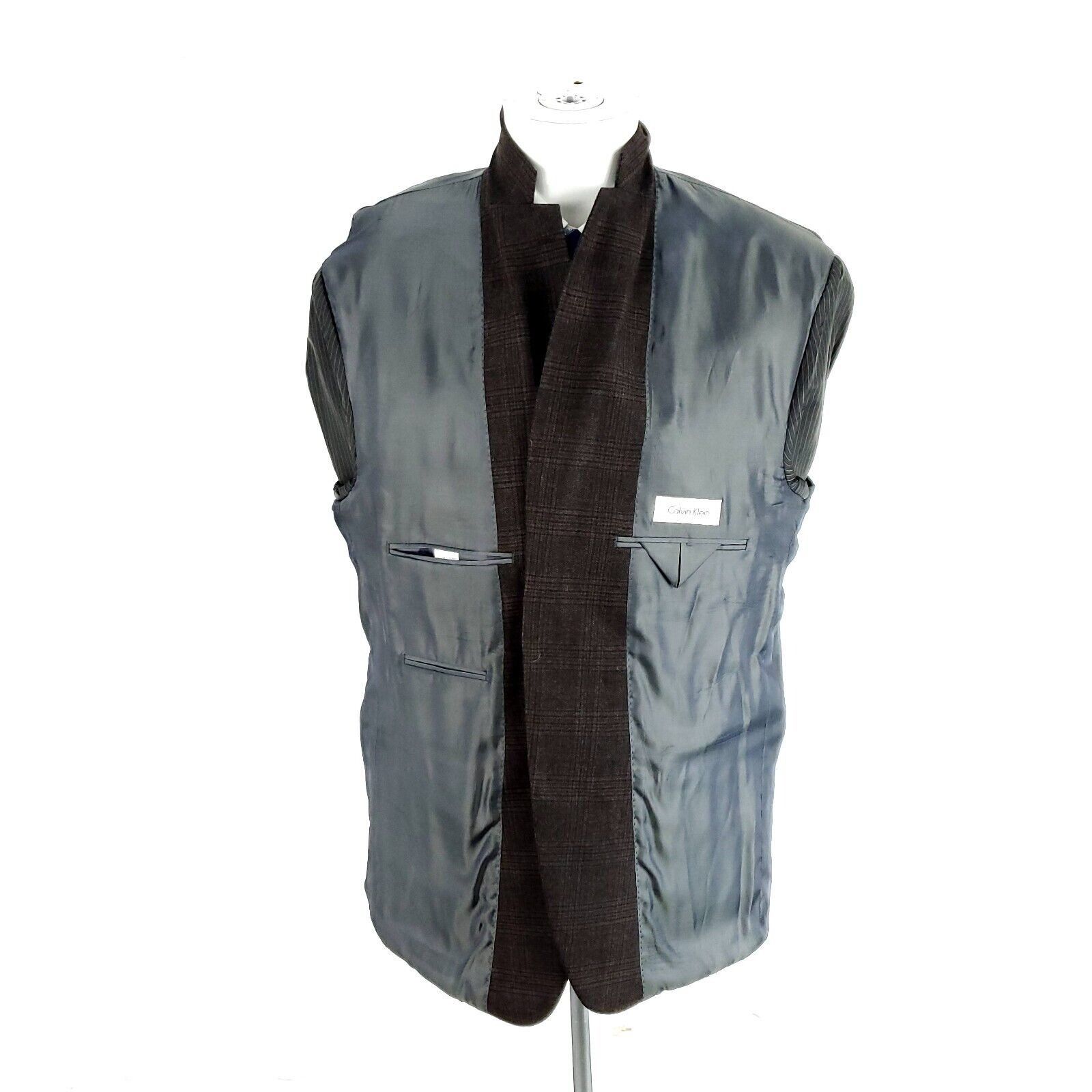Calvin Klein Calvin Klein Wool 2 Button Sport Coat 44R Brown Plaid Blazer Size 44R - 9 Thumbnail