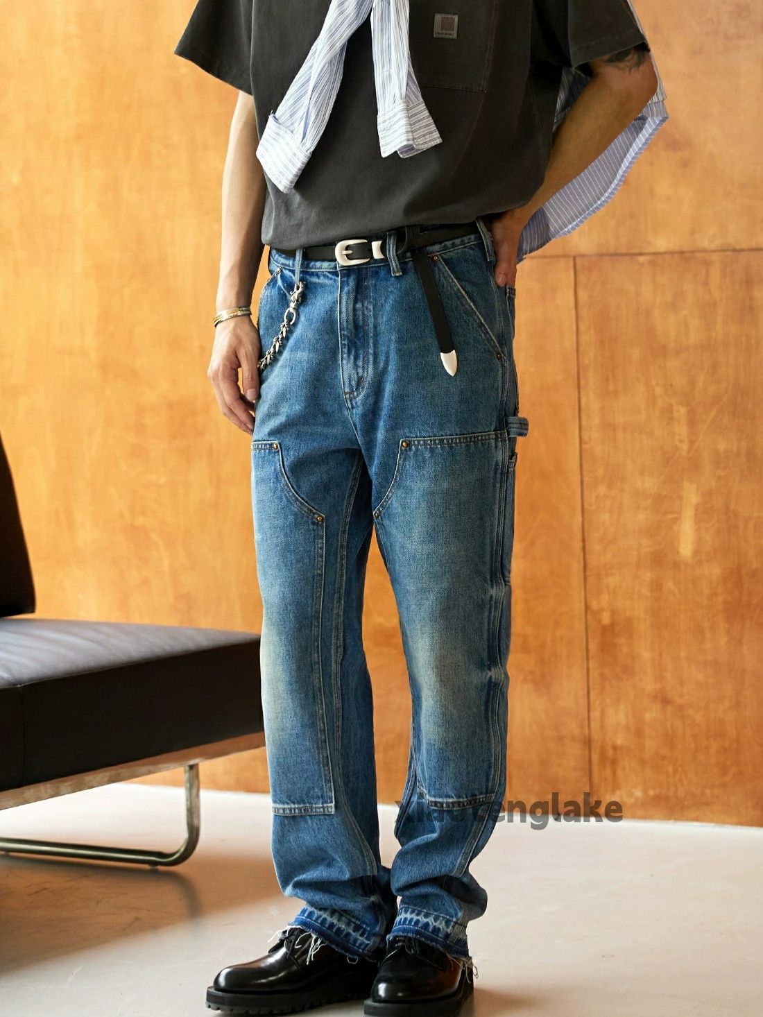 Jean × Vintage washed faded biker yuppie workwear carpenter jeans Size US 34 / EU 50 - 3 Thumbnail
