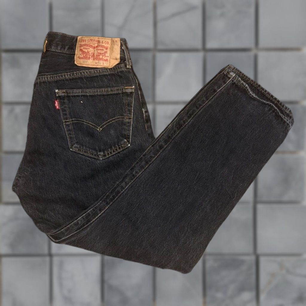 VINTAGE Levi’s 501 Black Denim Jeans Button Fly Straight 30x27 Men USA 90s Distressed
