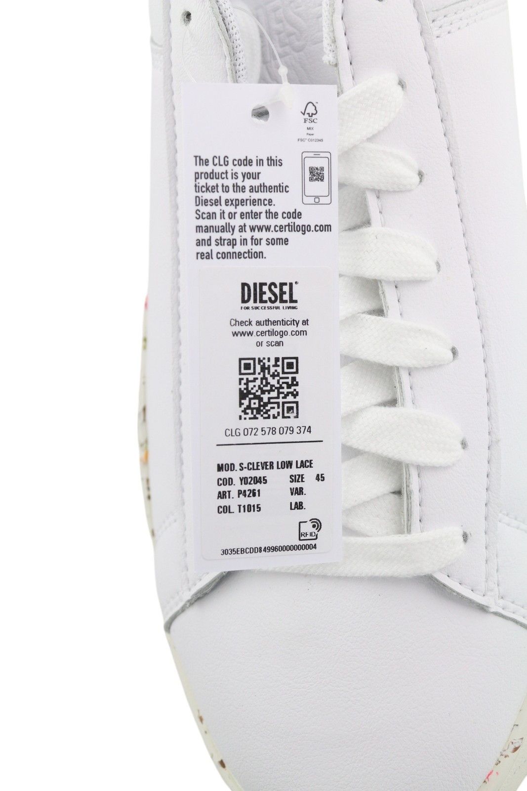 Diesel S-CLEVER LOW LACE EU45 White Leather 41518 Size US 12 / EU 45 - 10 Thumbnail