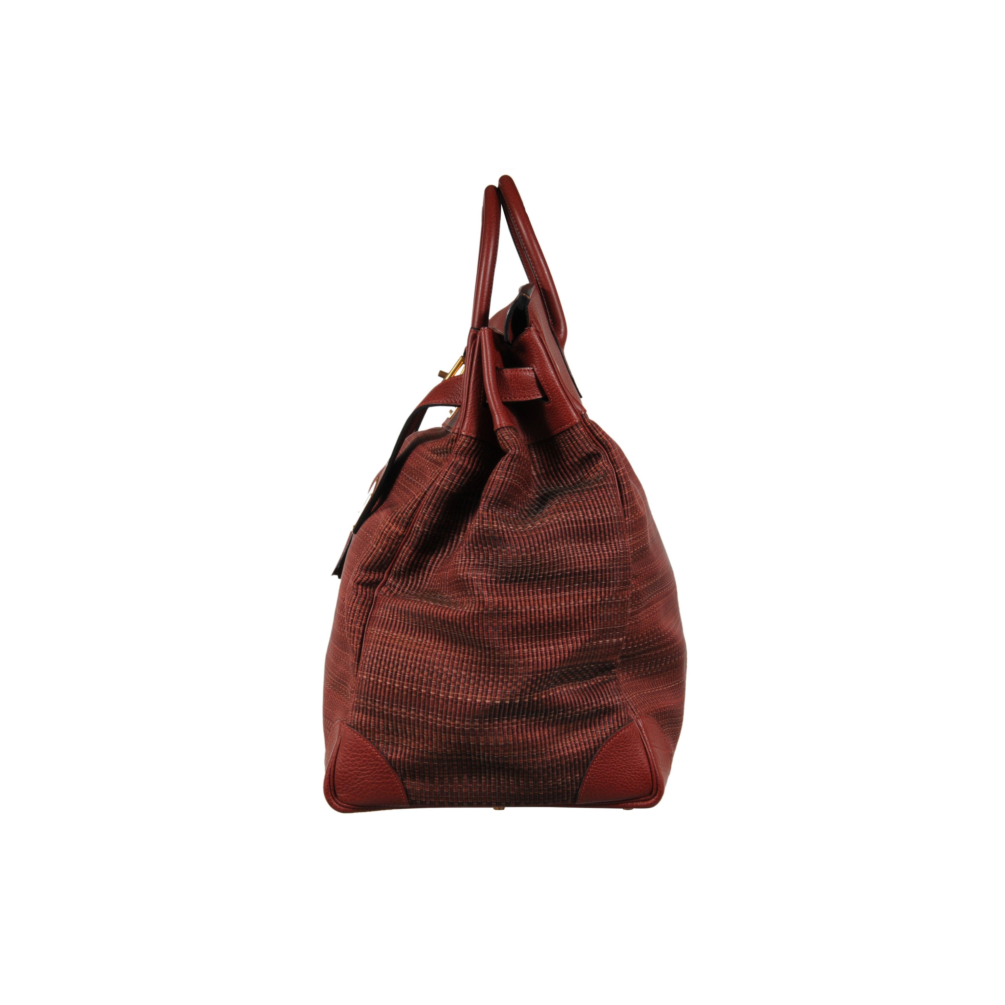 Hermes Haute A Courroies Hac 50 Red Rogue H Crinoline Buffalo Gold Size ONE SIZE - 3 Thumbnail
