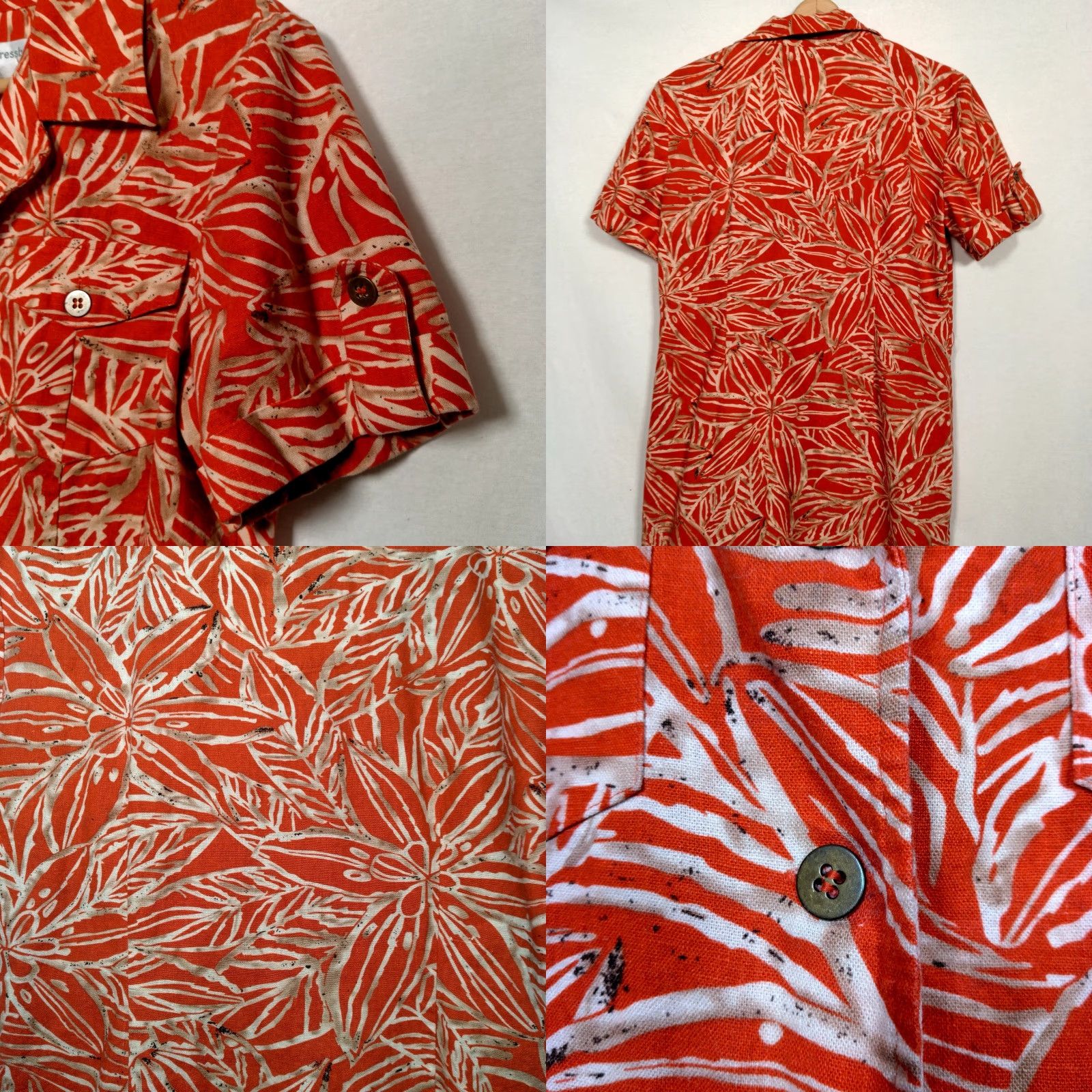 Vintage VINTAGE Dressbarn Shirt Dress Orange Floral Linen Rayon 10 Adult Medium White? Size L / US 10 / IT 46 - 8 Thumbnail