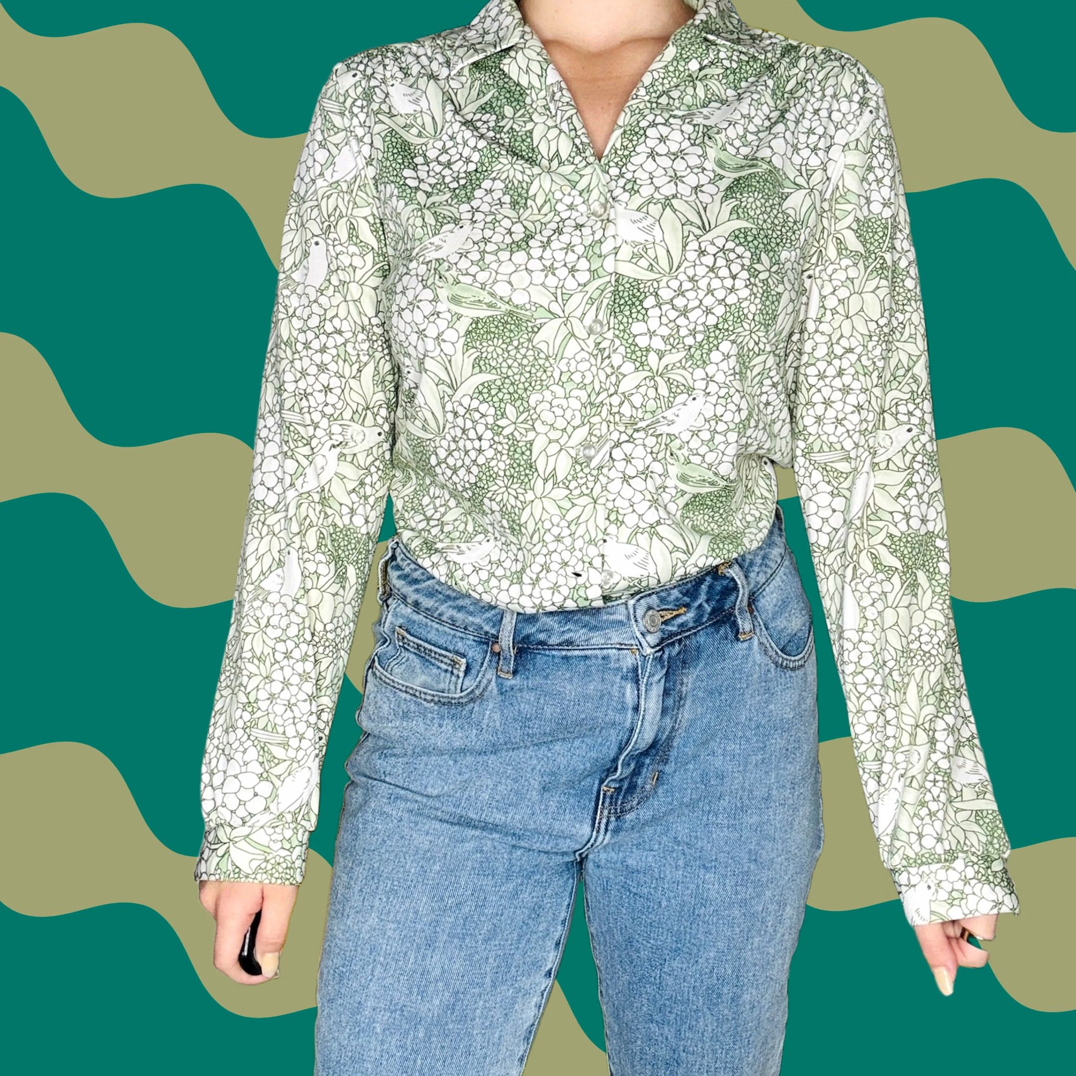 Vintage VINTAGE Koret of California Blouse Shirt Women Green Longsleeve Button Down S Regular 80s 90s Retro Size S / US 4 / IT 40 - 1 Thumbnail