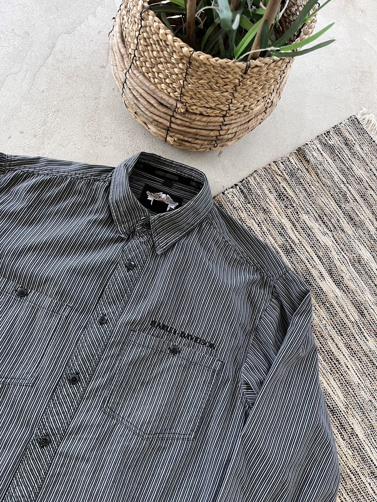 Harley Davidson Vintage Harley Davidson Striped Shirt Grey Black Workwear Size US L / EU 52-54 / 3 - 4 Thumbnail