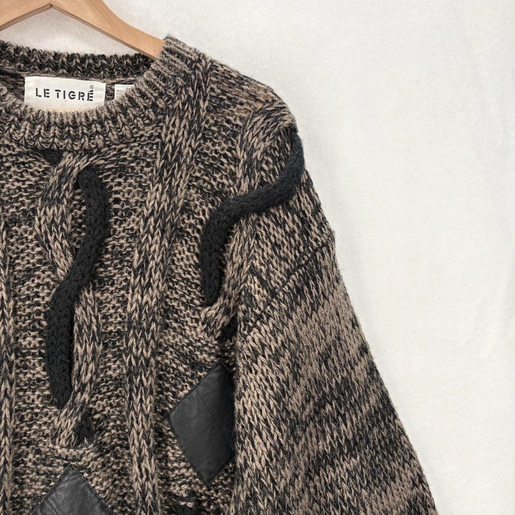 Vintage VINTAGE Le Tigre Sweater Mens Medium Brown Black Leather Trim Chunky Knit 80s Size US M / EU 48-50 / 2 - 2 Thumbnail