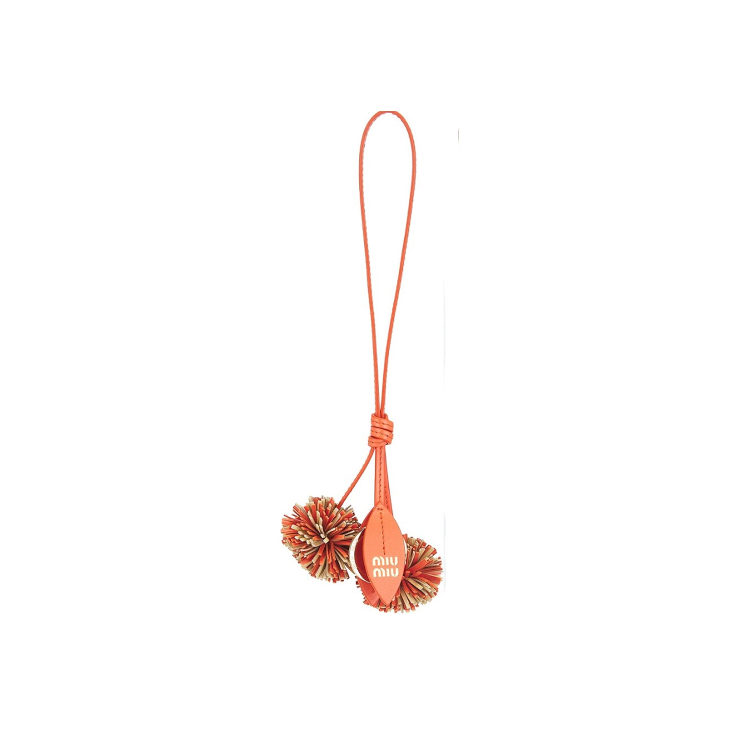 Miu Miu Miu Miu Pom Pom Charm 5TL516 Leather Bag Charm Trick Orange Size ONE SIZE - 1 Thumbnail