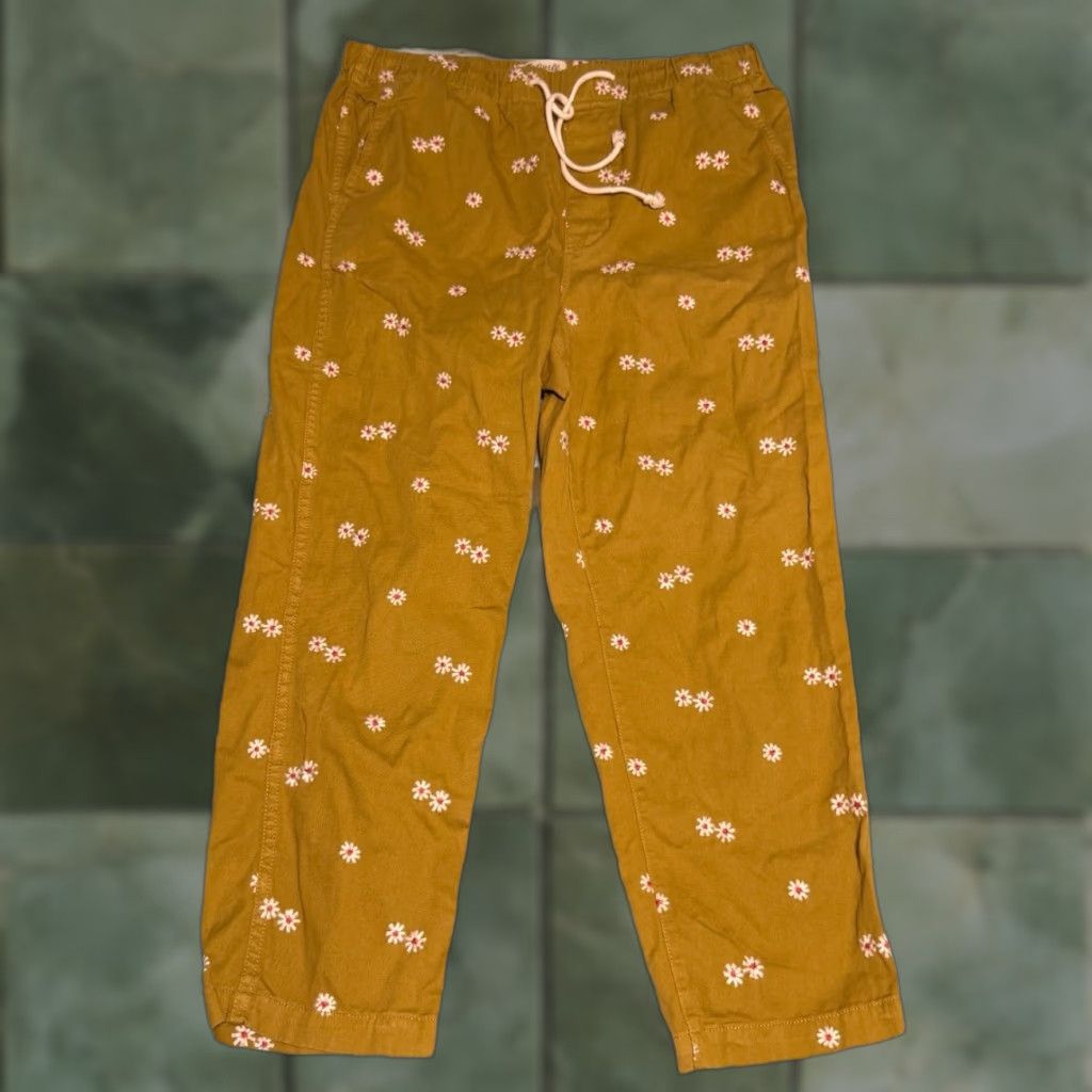 Madewell Madewell Pants Adult Medium Yellow Daisy Embroidered Print Pull-On Relaxed Straight Chino Womens Size 32" / US 10 / IT 46 - 1 Thumbnail