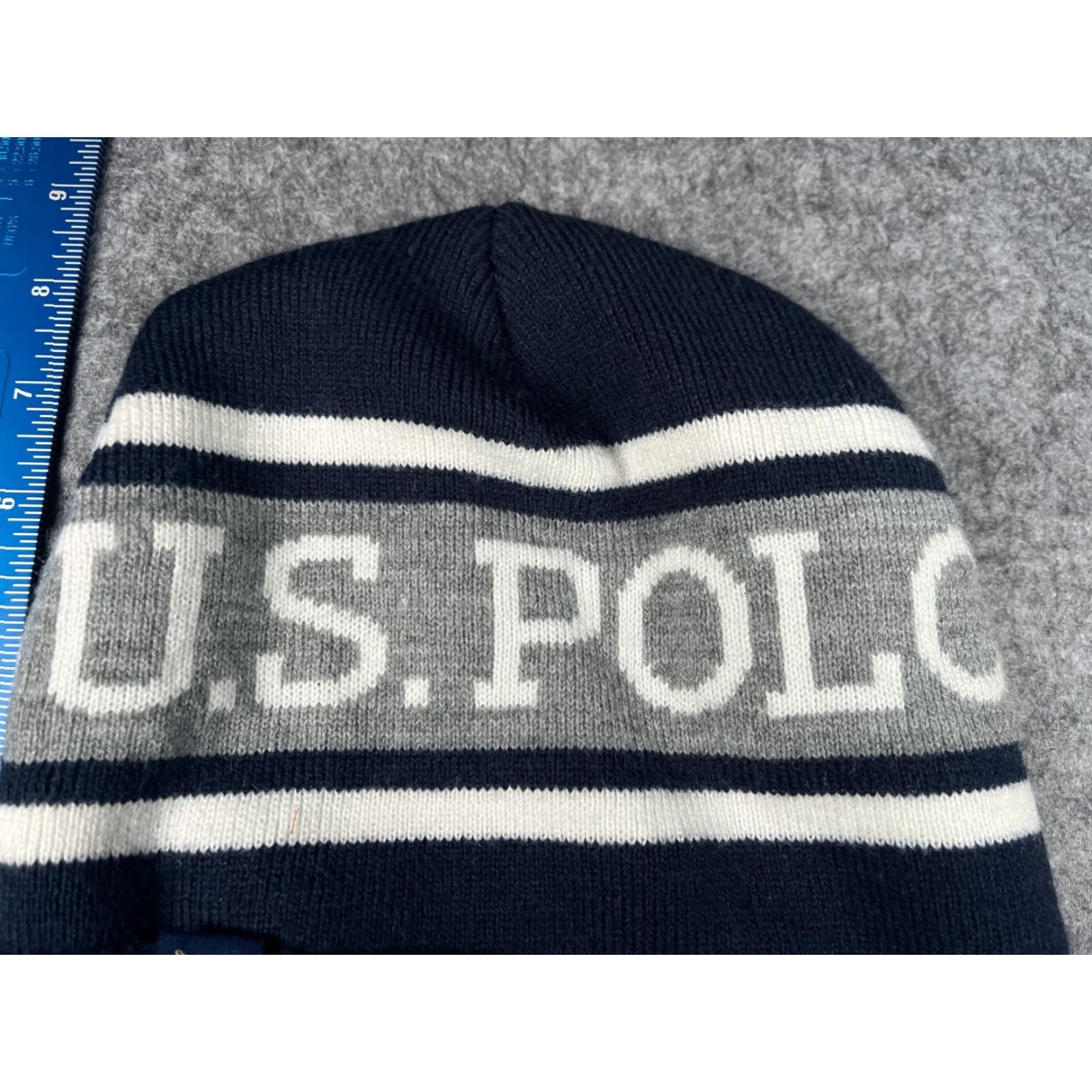 Vintage US Polo ASSN Beanie Toque Adult One Size Blue Gray Stripe Knit Polyester Pony Size US M / EU 48-50 / 2 - 3 Thumbnail