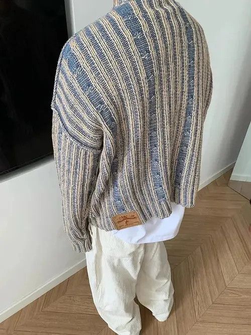 Japanese Brand Etsuko x Konno Men Loose Knitted Printed O Neck Long Sleeve Size US L / EU 52-54 / 3 - 6 Thumbnail