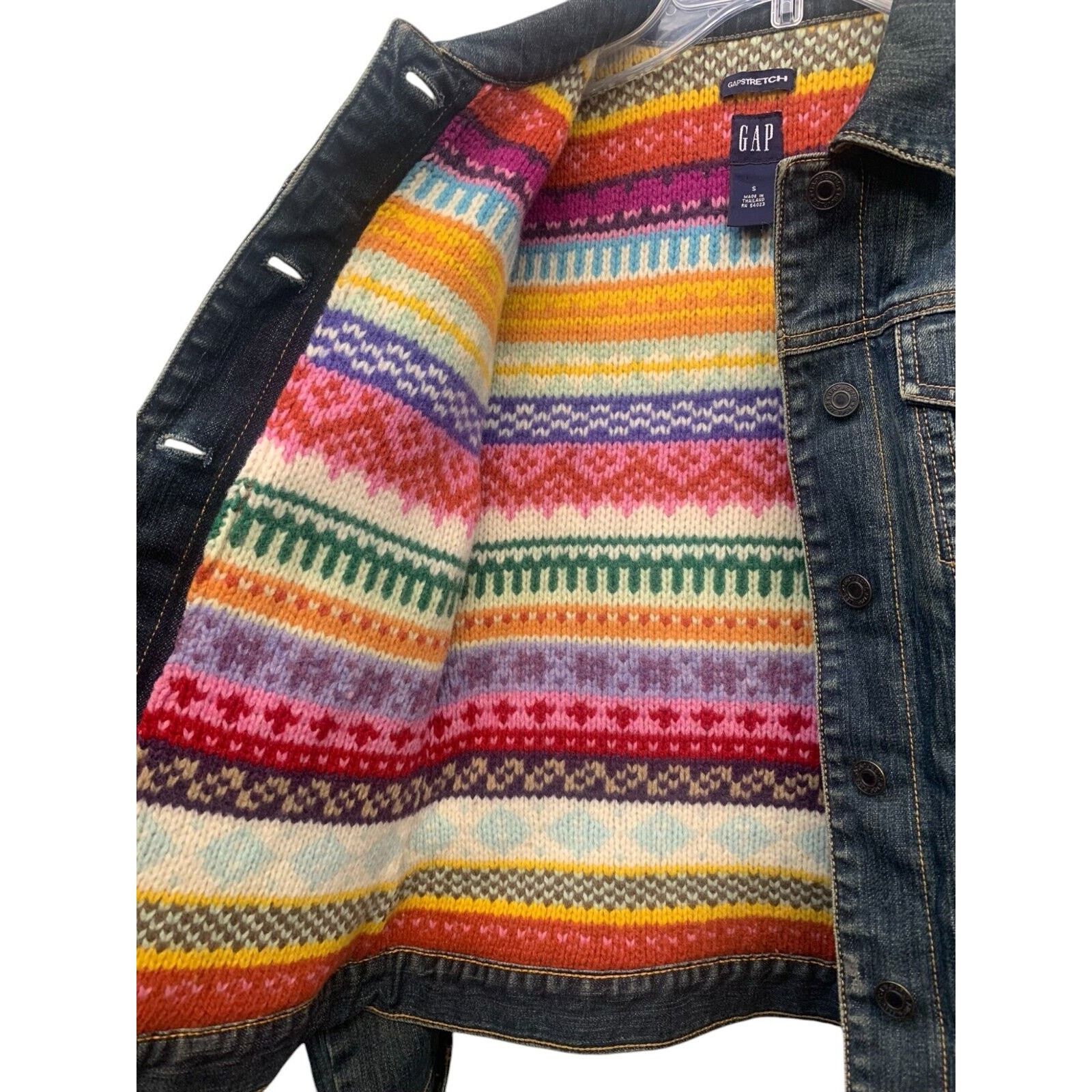 Gap GAP Stretch Denim Jean Jacket Thick Wool S Vintage Holiday Size S / US 4 / IT 40 - 7 Thumbnail