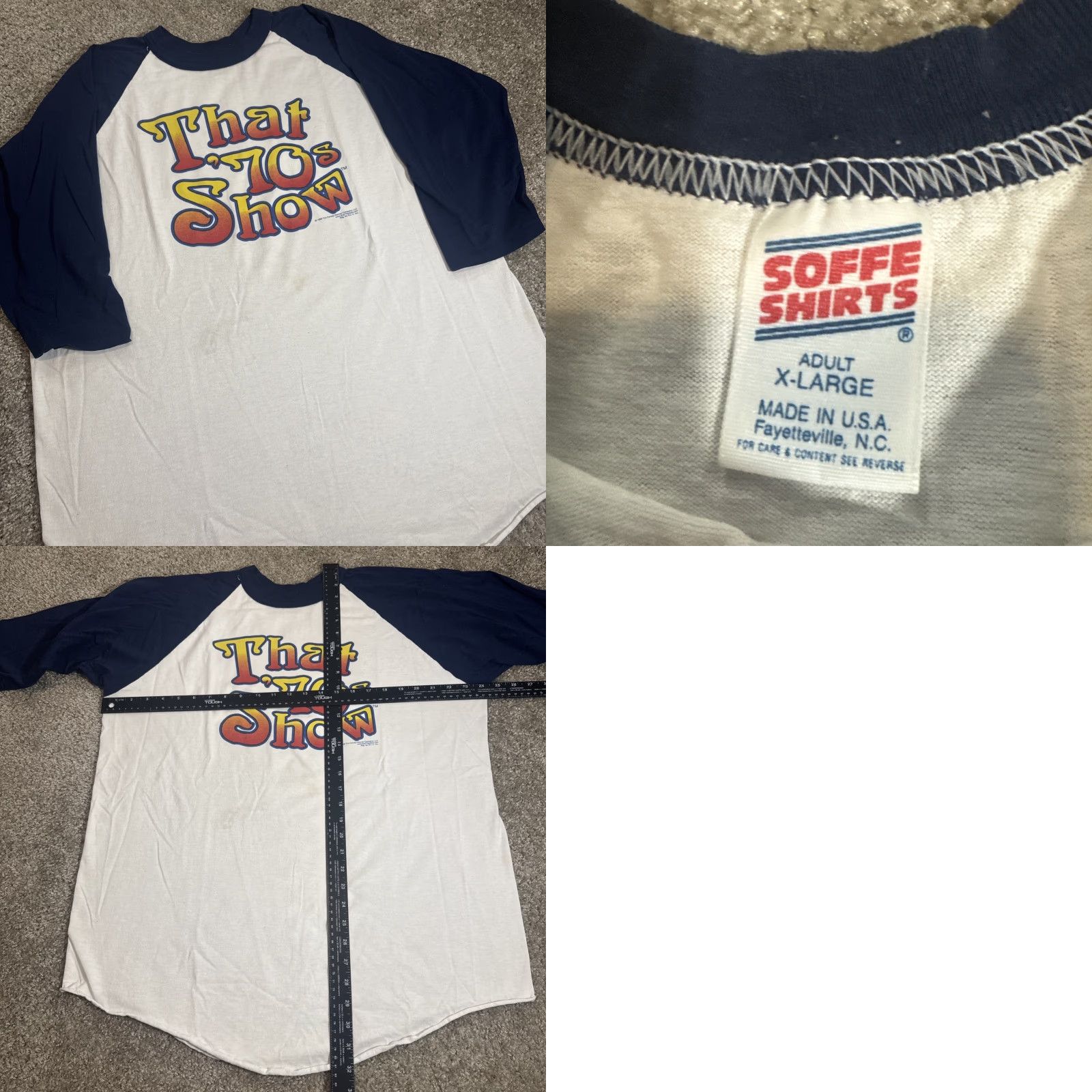 Soffe VINTAGE That ‘70s Show TV Television Promo Raglan 3/4 Sleeve T-Shirt XL Mens White 1998 70s Size US XL / EU 56 / 4 - 8 Thumbnail