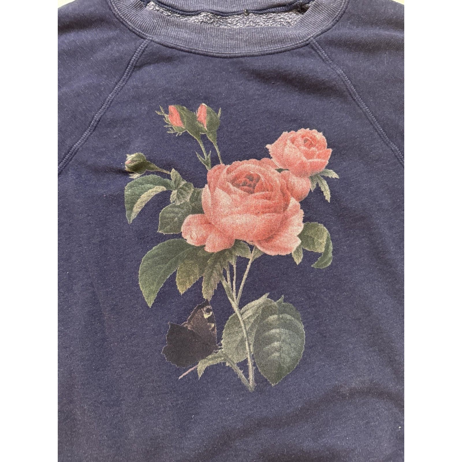 & Other Stories Vintage 70s 80s Floral Rose Sweatshirt Women Med Boxy Faded Size M / US 6-8 / IT 42-44 - 2 Thumbnail