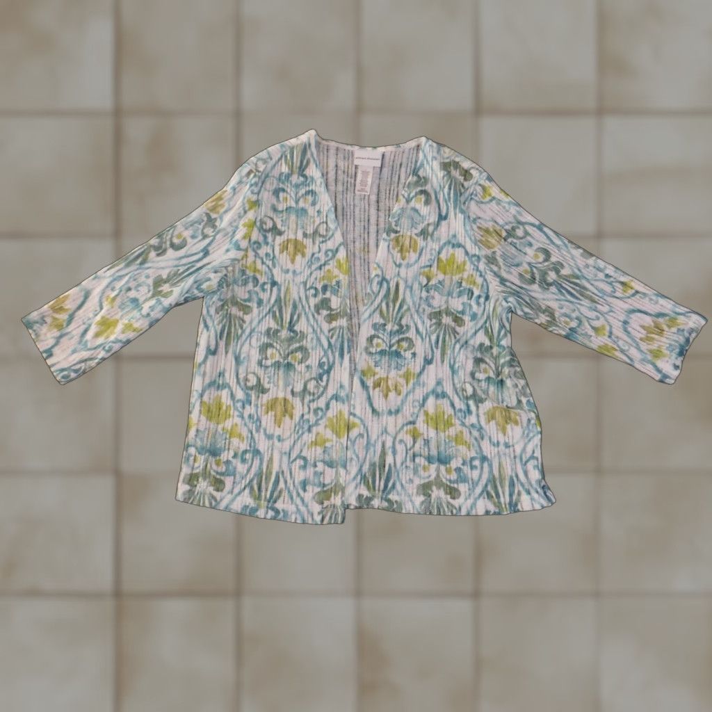 Vintage Alfred Dunner Blouse Shirt Womens Large Green Floral Open Cape Shawl V-Neck Pullover Knit Polyester Casual Sleeve Regular Floral Pattern Girls/Womens Size L / US 10 / IT 46 - 1 Thumbnail