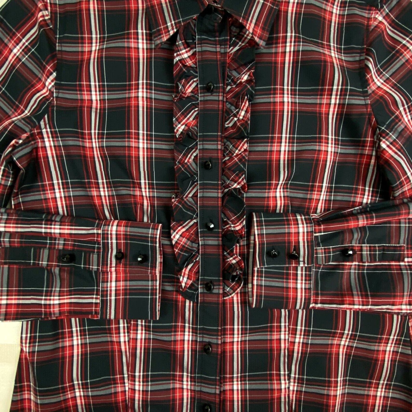 Talbots Talbots Womens Plaid Button Up Shirt Size 6 Red Black Ruffled Front Fitted Stretch Size M / US 6-8 / IT 42-44 - 5 Thumbnail