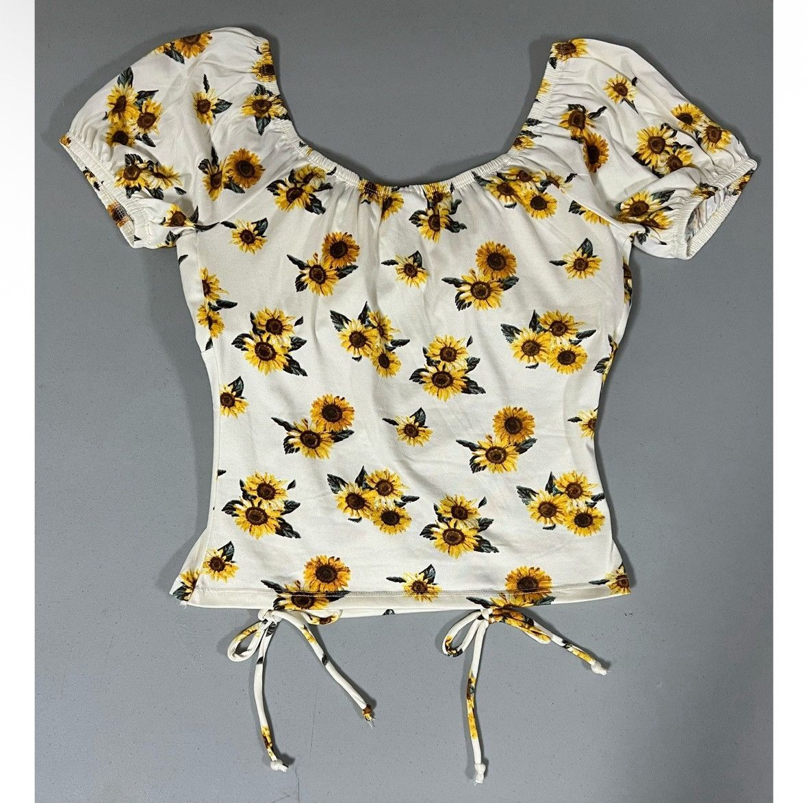 Vintage Sunflower Ruched Short Sleeve Top Shirt Blouse Size S 🌻✨ Size S / US 4 / IT 40 - 5 Thumbnail