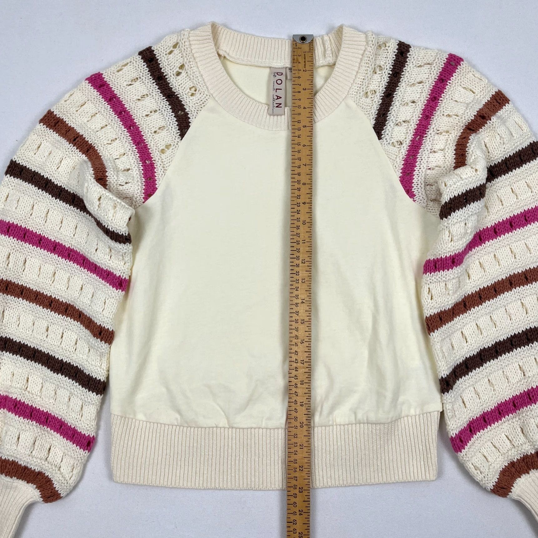 Anthropologie Dolan Sweater Womens Small Ivory Pointelle Knit Striped Left Coast Anthropologie Size S / US 4 / IT 40 - 4 Thumbnail