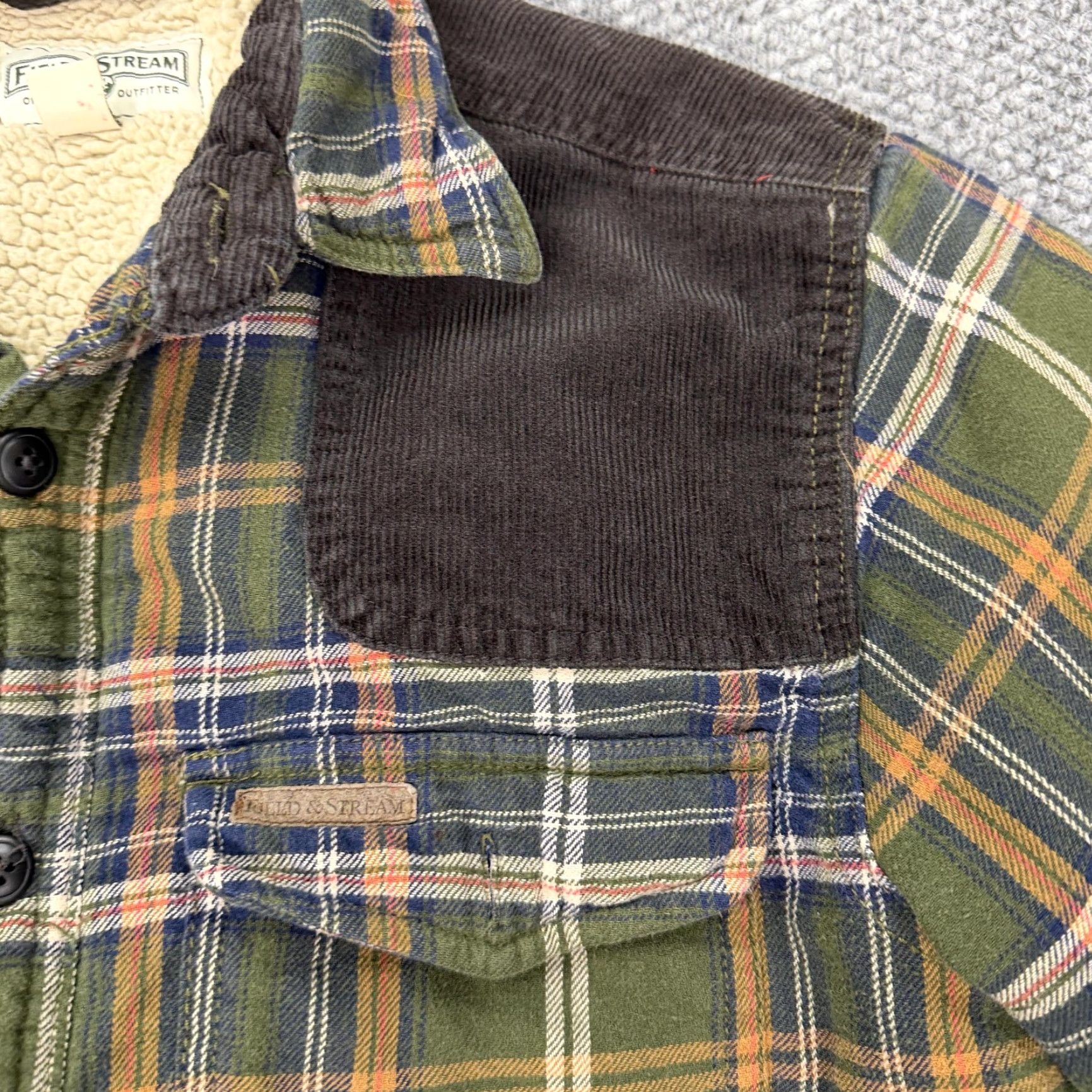 Vintage Field & Stream Shirt Jacket Mens Small Green Plaid Flannel Sherpa Lined Corduroy Jacket Shirt? Size US S / EU 44-46 / 1 - 3 Thumbnail