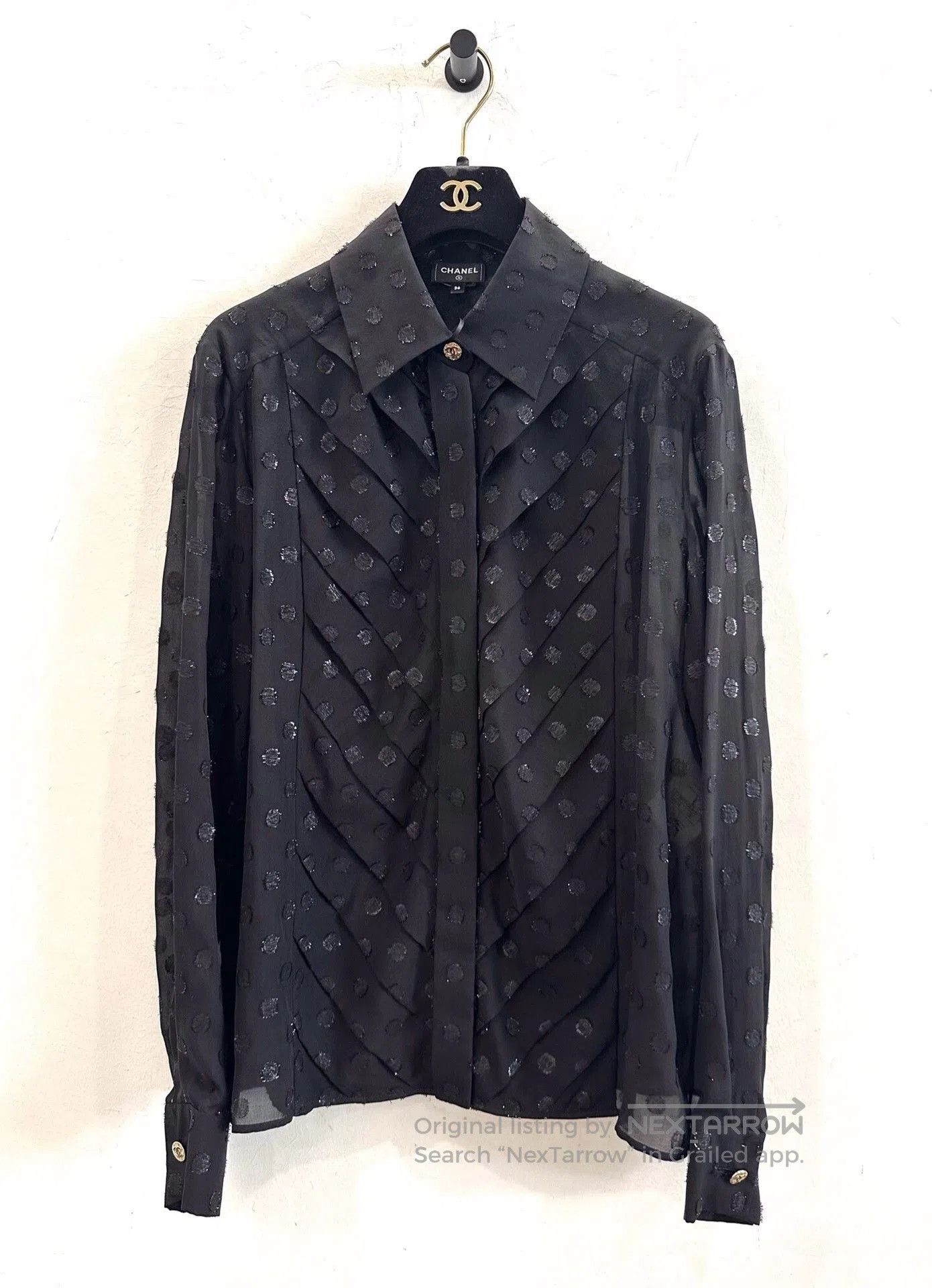 Chanel Chanel Black Polka Dot Silk Shirt Coat. Size XS / US 0-2 / IT 36-38 - 1 Thumbnail