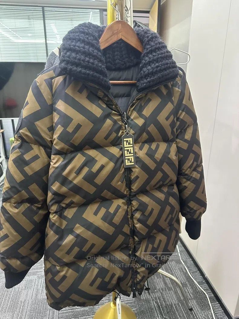 Fendi Fendi Brown printed down jacket, classic logo, hooded styl Size XXS / US 00 / IT 34 - 1 Thumbnail