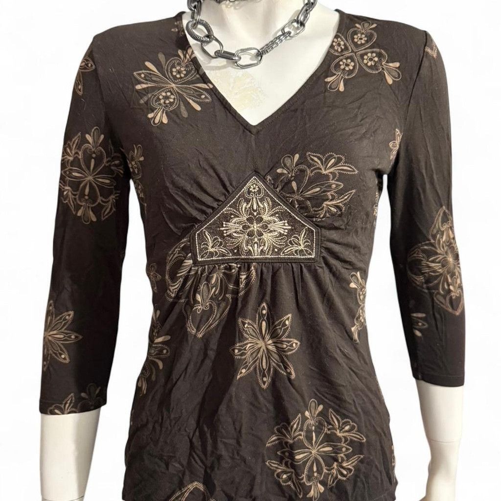 Ann Taylor Y2K Fairy Boho whimsigoth Babydoll Brown floral top Size S / US 4 / IT 40 - 7 Thumbnail