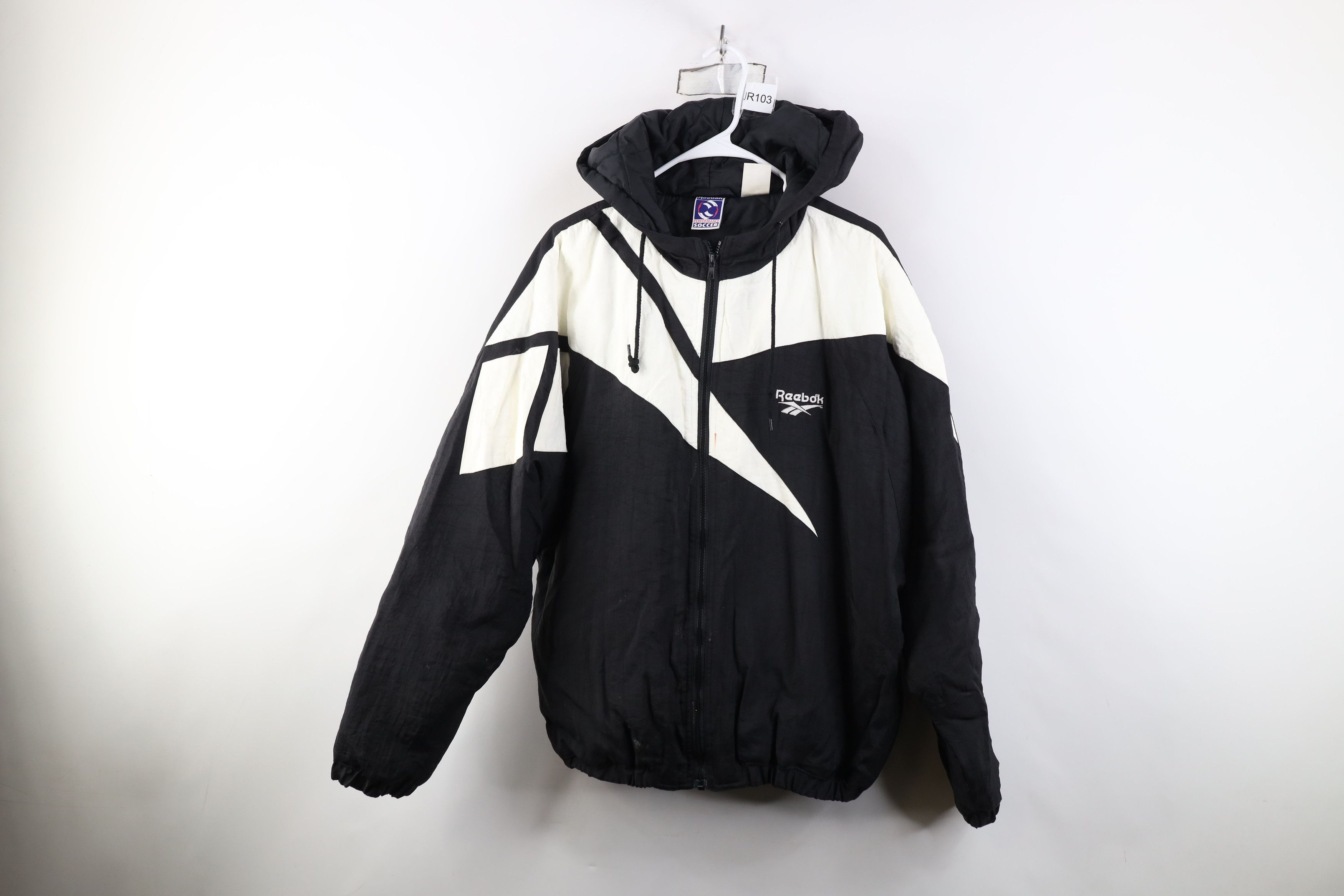 Reebok Vintage 90s Reebok Soccer Hooded Puffer Jacket Black | Grailed