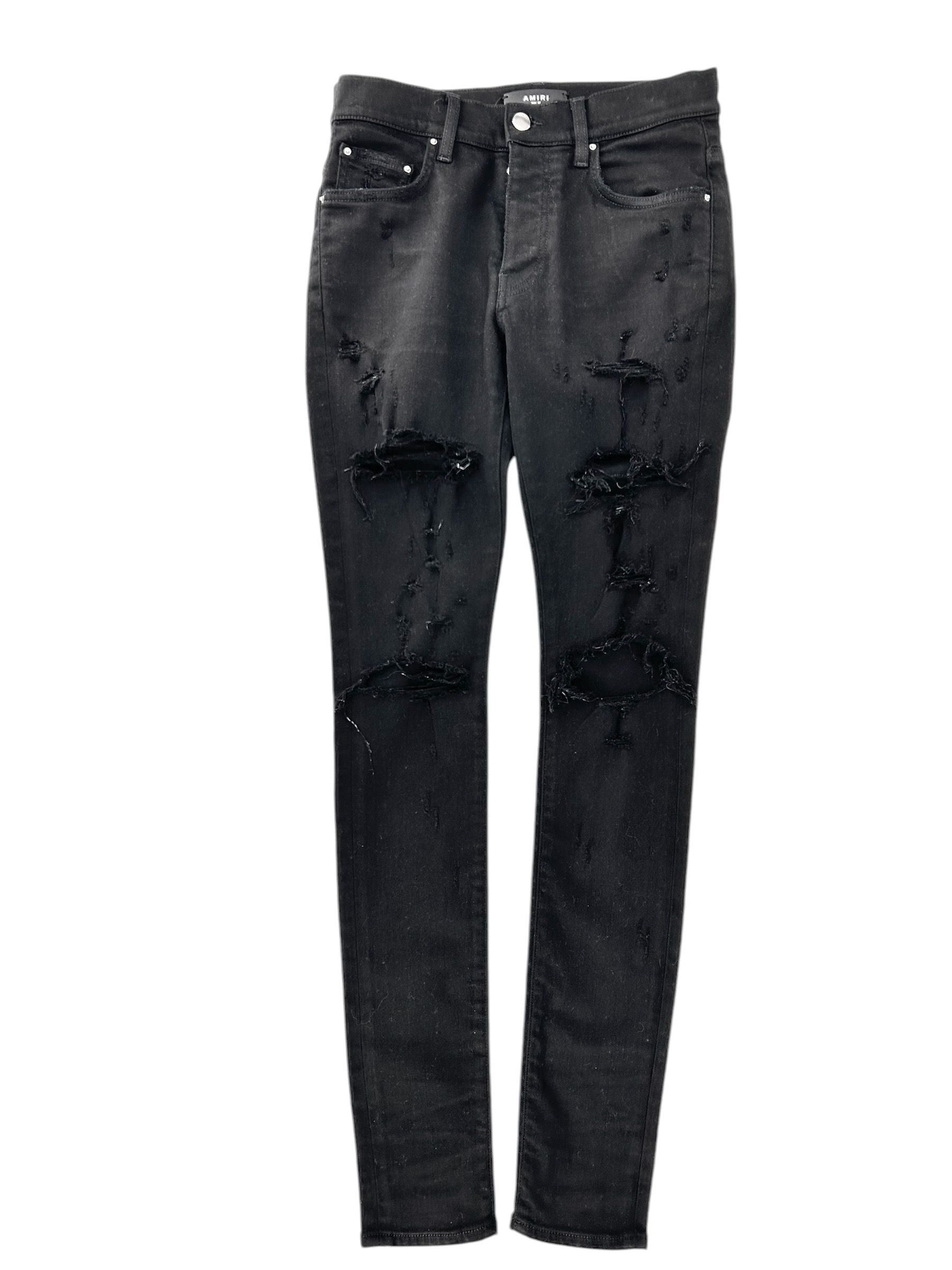 Amiri Black Distressed Skinny Jeans Size US 29 - 1 Thumbnail