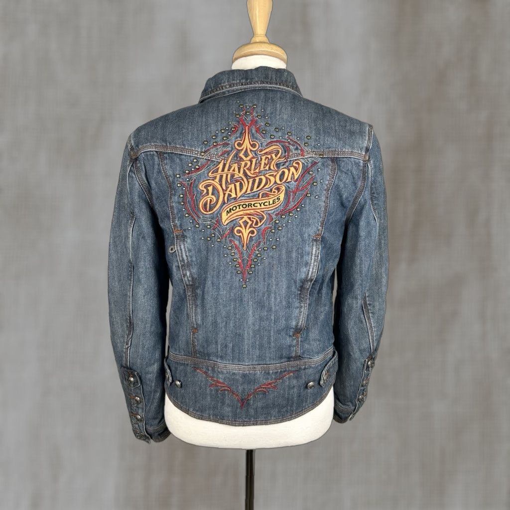 Harley Davidson Harley-Davidson Denim Jacket Womens M Jacket Regular Blue Studded Biker 90s Theme Size M / US 6-8 / IT 42-44 - 1 Thumbnail