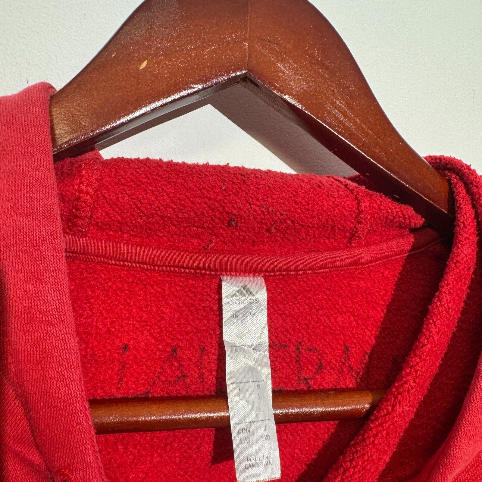 Adidas × Vintage Adidas Unisex Red Cotton Hoodie Size L Washed 90s Regular Size US L / EU 52-54 / 3 - 5 Thumbnail