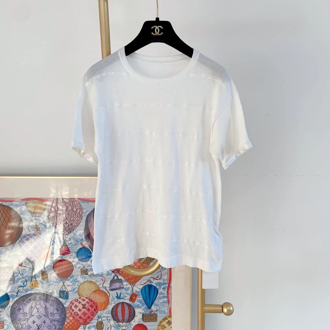 Brunello Cucinelli BC White Sequin T-shirt XS Size XS / US 0-2 / IT 36-38 - 1 Thumbnail
