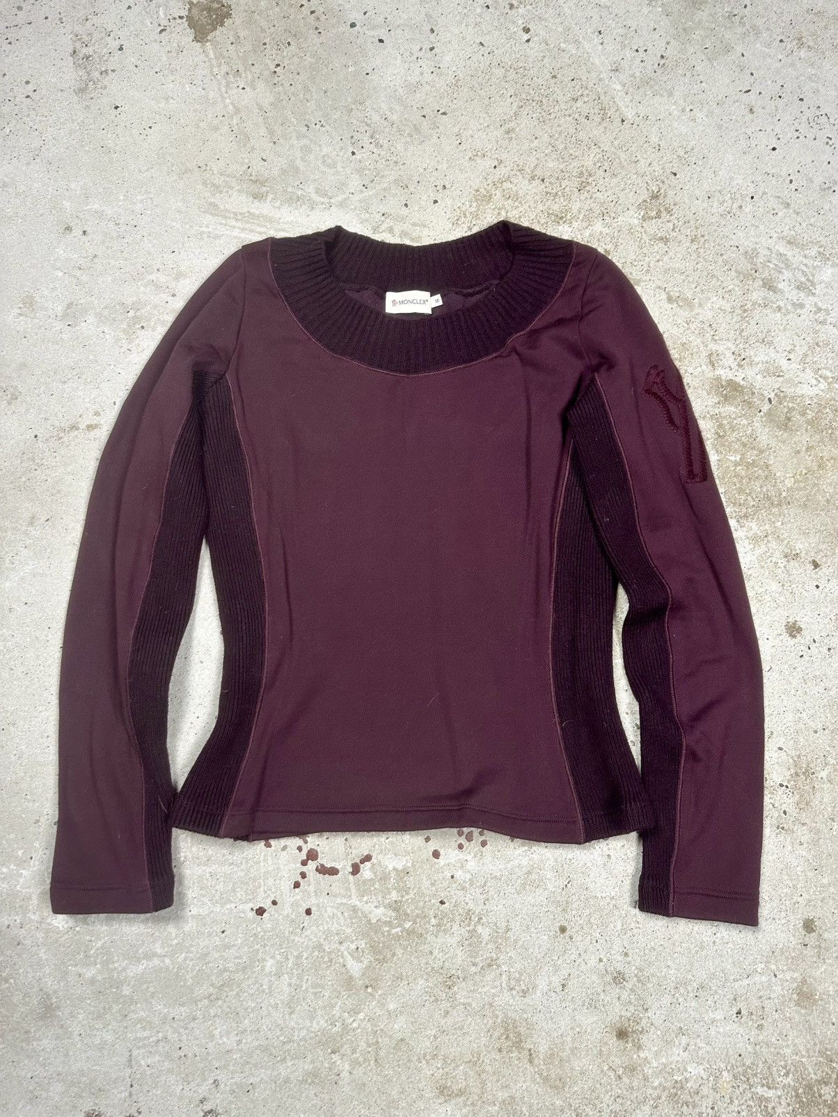 Moncler Vintage 90s Moncler Burgundy Top Long Sleeve Logo Size S / US 4 / IT 40 - 1 Thumbnail