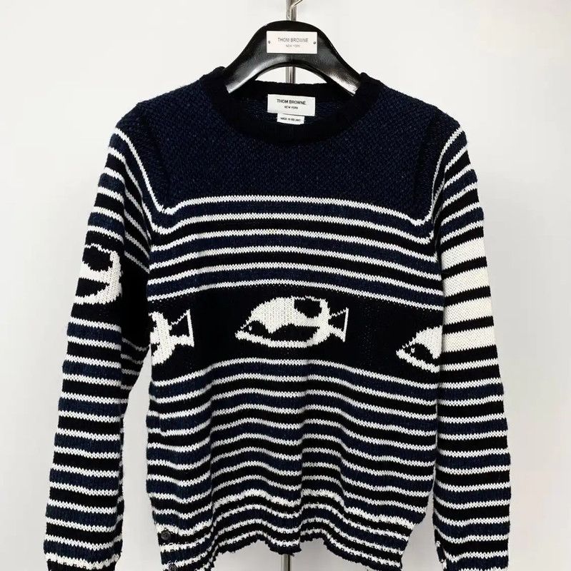 Thom Browne Thom Browne Color-Block Cotton Blend Pullover Sweater 0089 Size US M / EU 48-50 / 2 - 1 Thumbnail