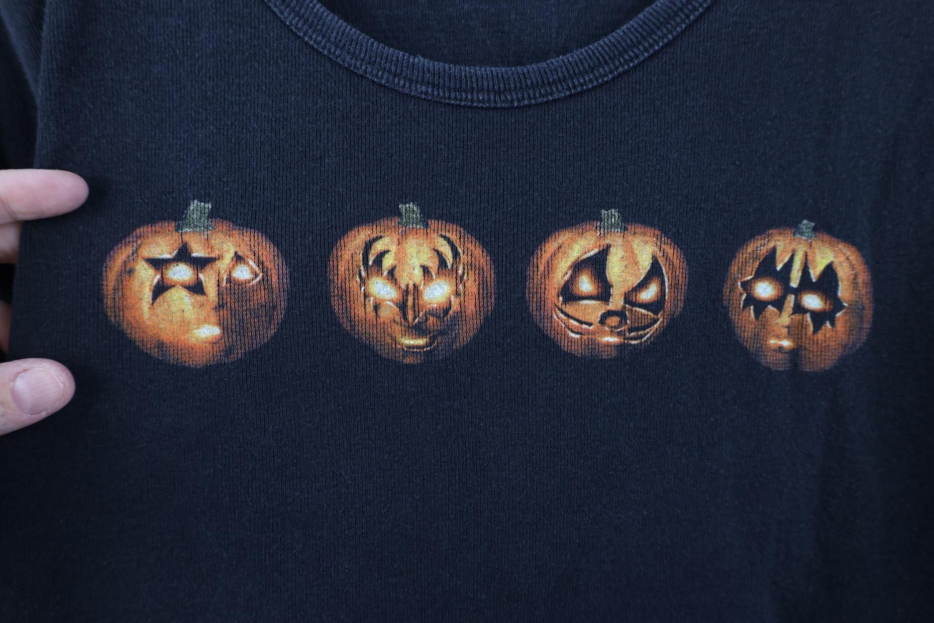 Vintage Vintage 90s Kiss Band Halloween Pumpkin Ribbed Knit T-Shirt Size L / US 10 / IT 46 - 4 Thumbnail