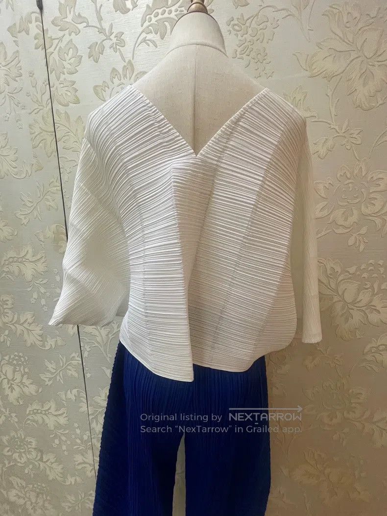 Issey Miyake Issey Miyake White Bamboo V - Neck Short Top Size L / US 10 / IT 46 - 7 Thumbnail