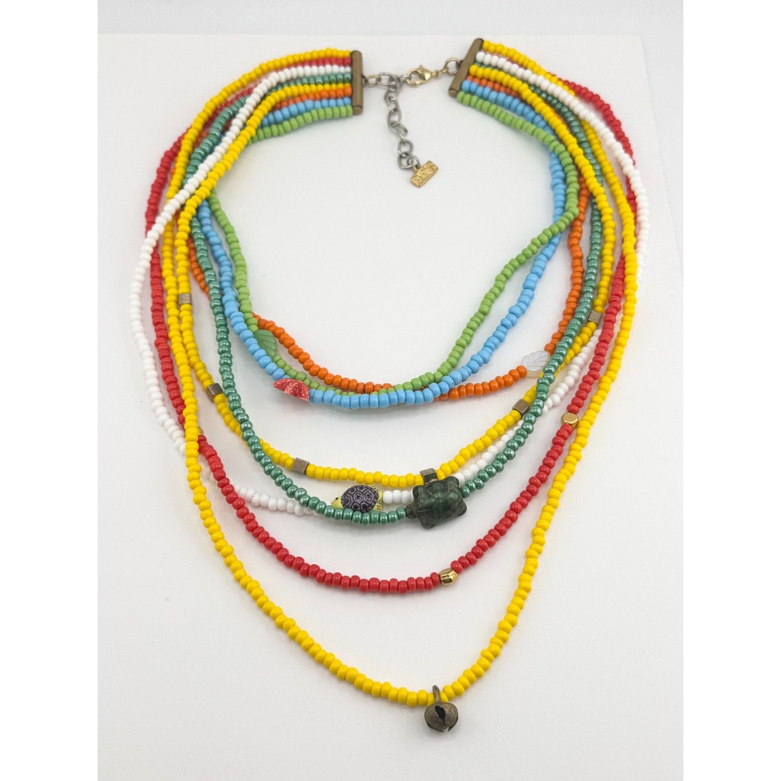 Vintage Vintage multi strand seed bead porcelain beach charm necklac Size ONE SIZE - 1 Thumbnail