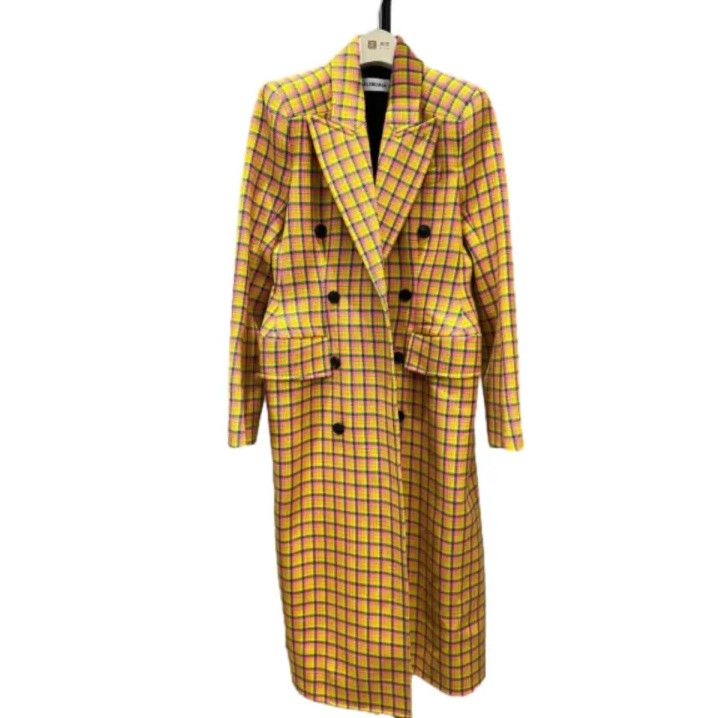 Balenciaga Classic Yellow Check Double-Breasted Coat