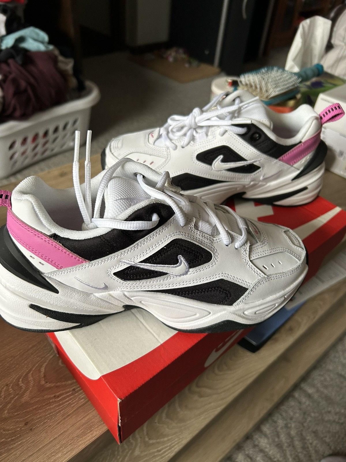 Womens Nike M2k Tekno Running Shoes White Black China Rose