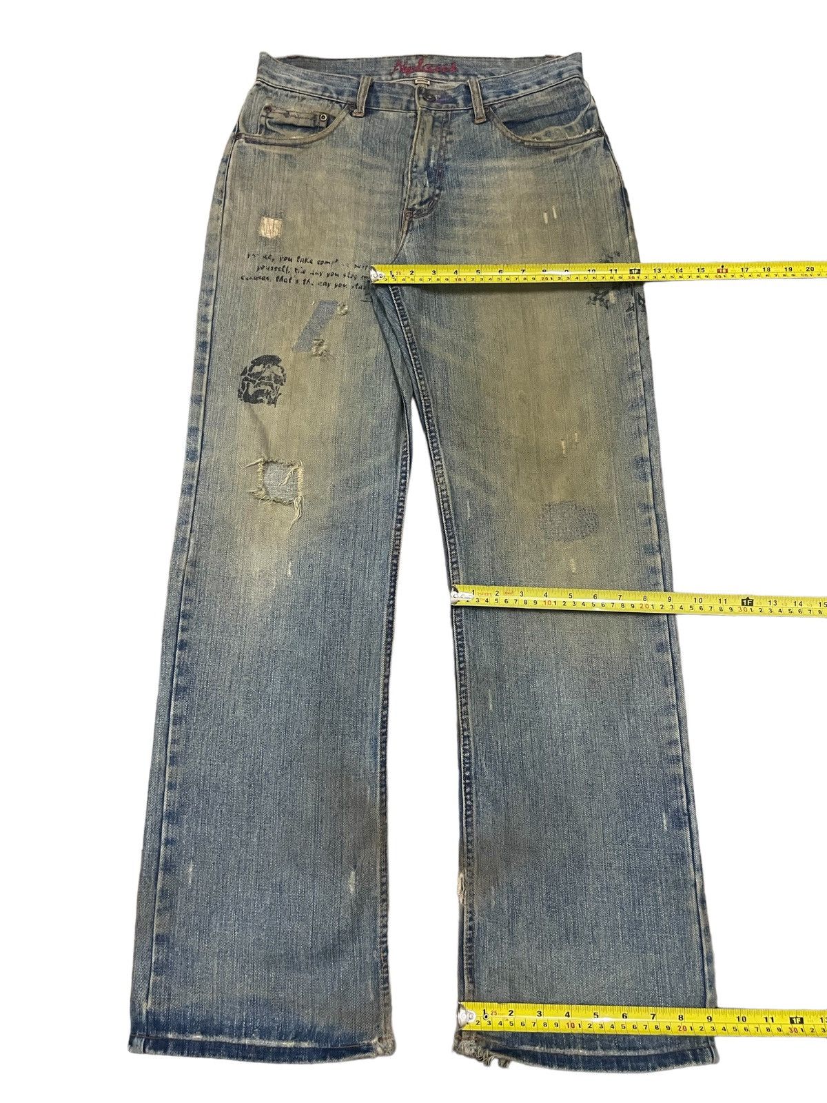 If Six Was Nine Nylous Skull & Cross Design Mud Wash Punk Ripped Loose Jeans Size US 32 / EU 48 - 16 Thumbnail