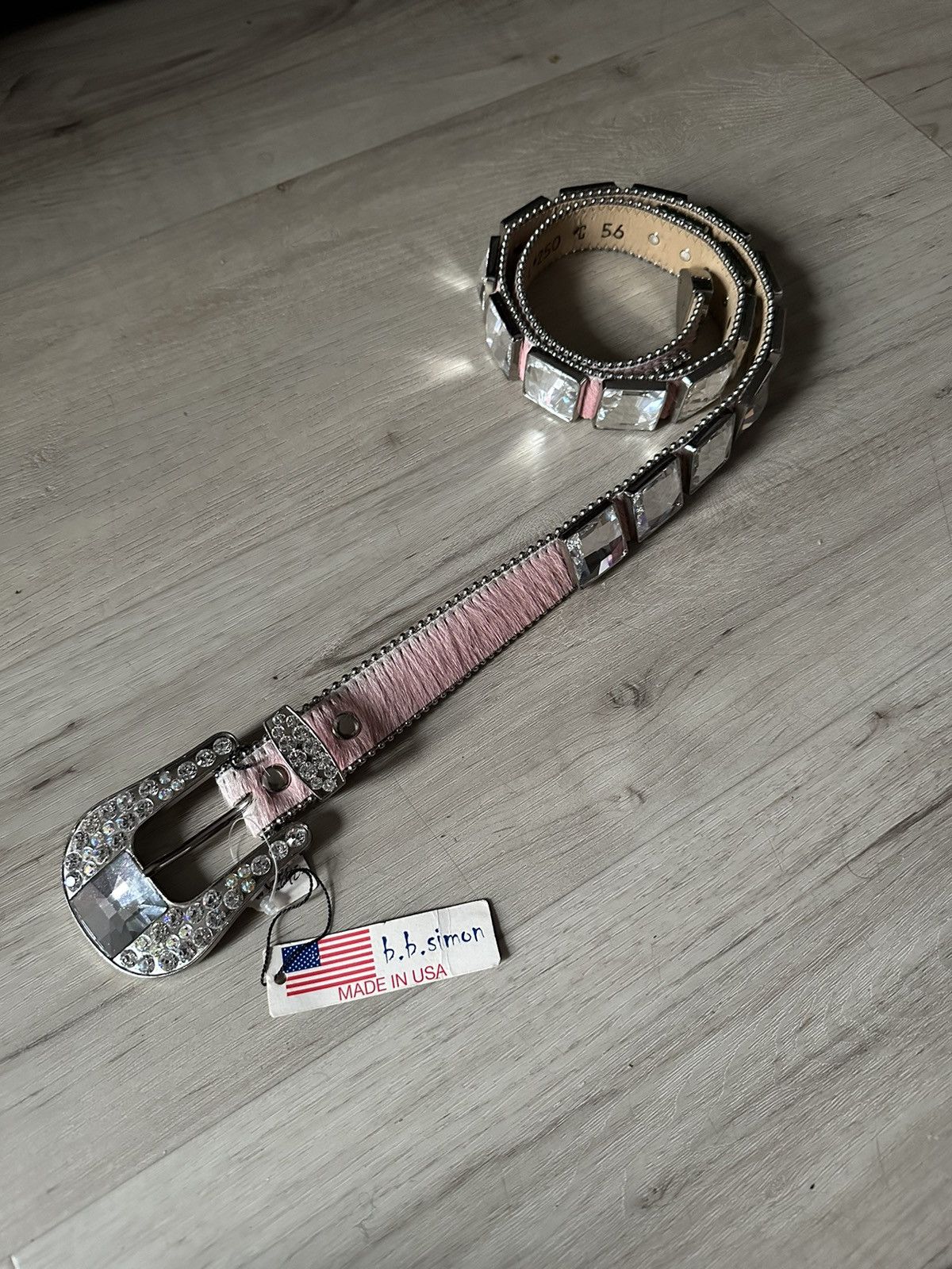 B.B. Simon BB SIMON belt light pink horse hair Swarovski Crystals Size 32 - 1 Thumbnail