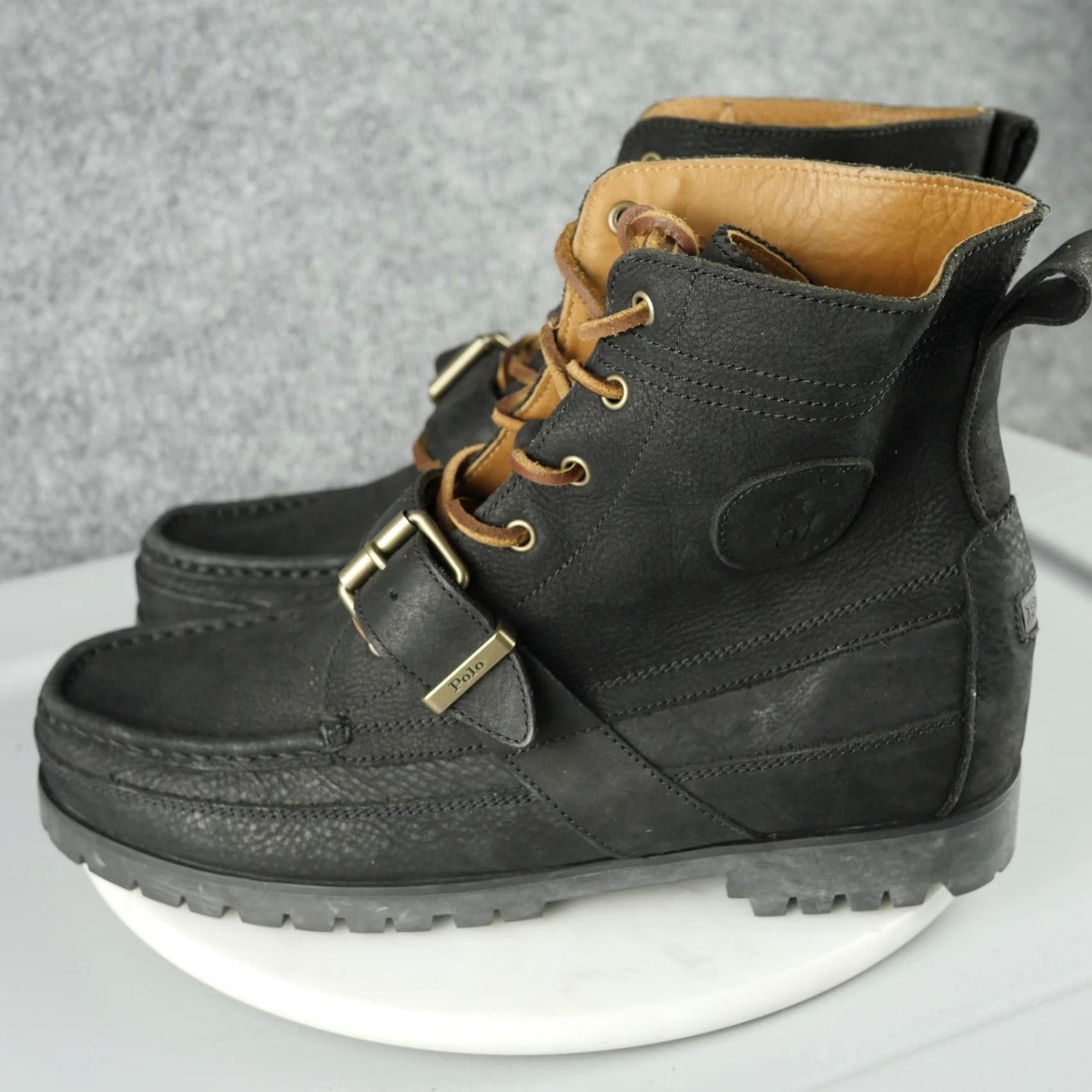 Polo Ralph Lauren Polo Ralph Lauren Ranger Boots Mens 9.5 Black Leather Lug Sole Moc Toe Combat Workwear Casual Shoes Size US M / EU 48-50 / 2 - 2 Thumbnail