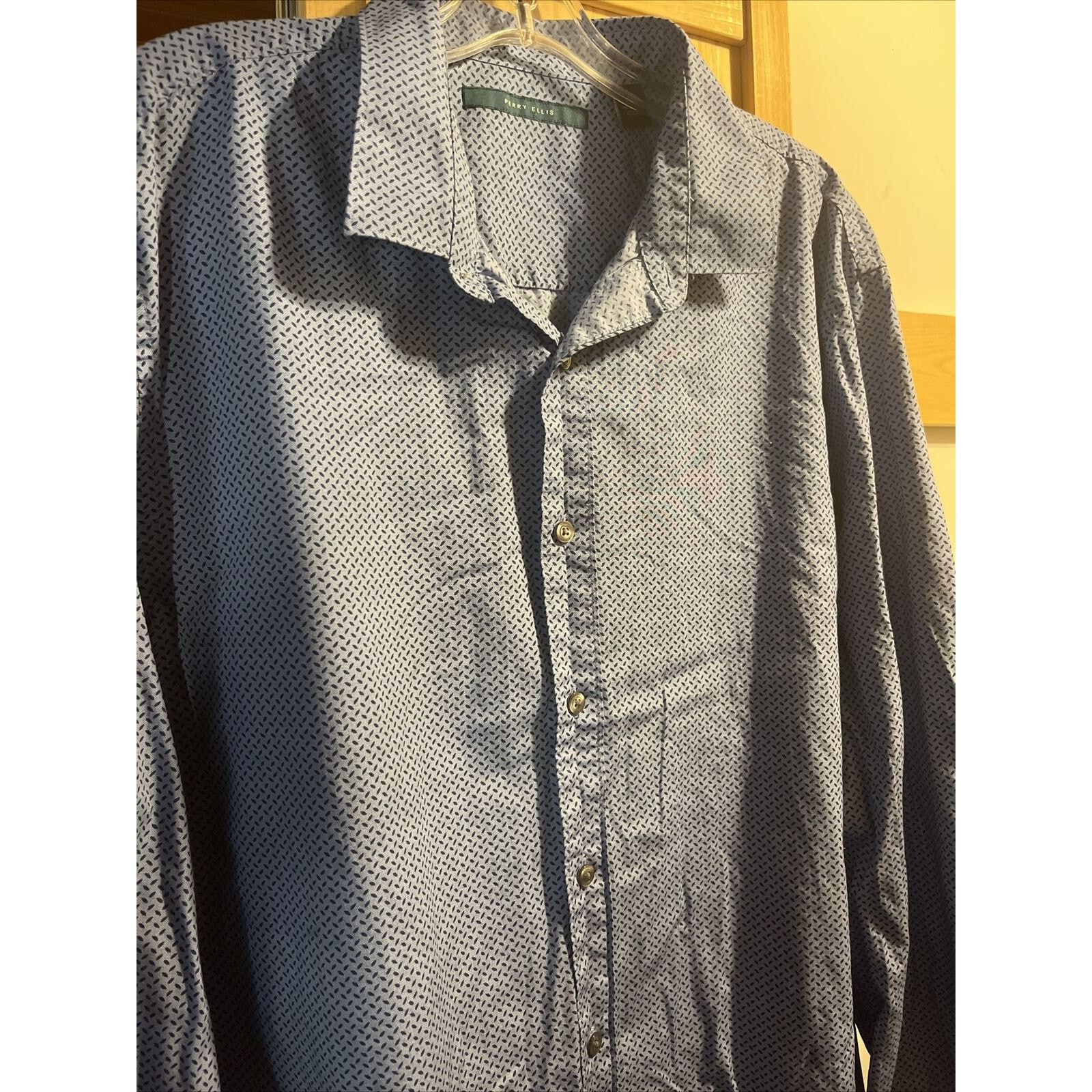 Perry Ellis Perry Ellis Men’s XXL Blue Geometric LS Button Cotton Shirt Size US XXL / EU 58 / 5 - 12 Thumbnail