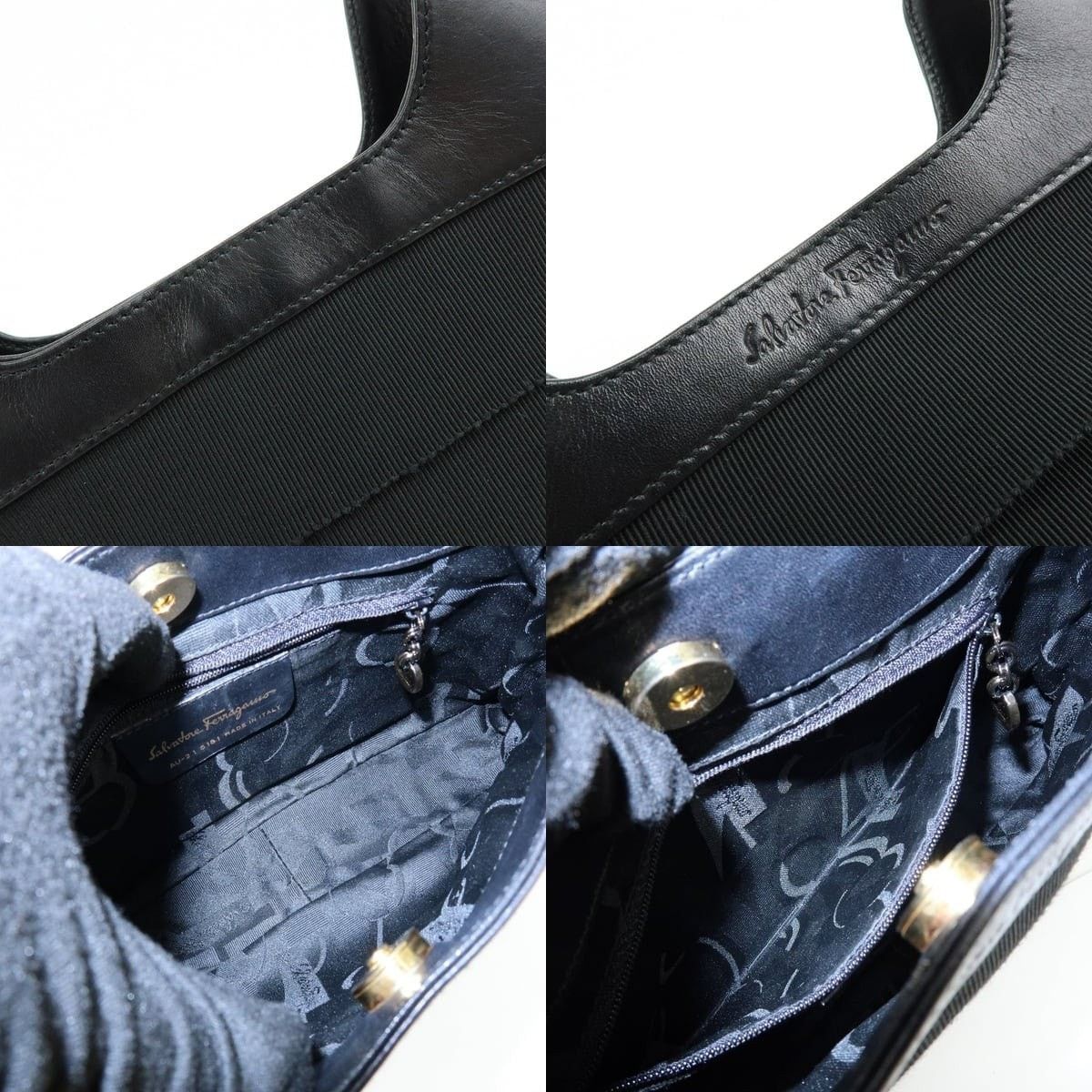 Salvatore Ferragamo Ferragamo Vara Canvas & Leather Shoulder Bag Black Size ONE SIZE - 7 Thumbnail